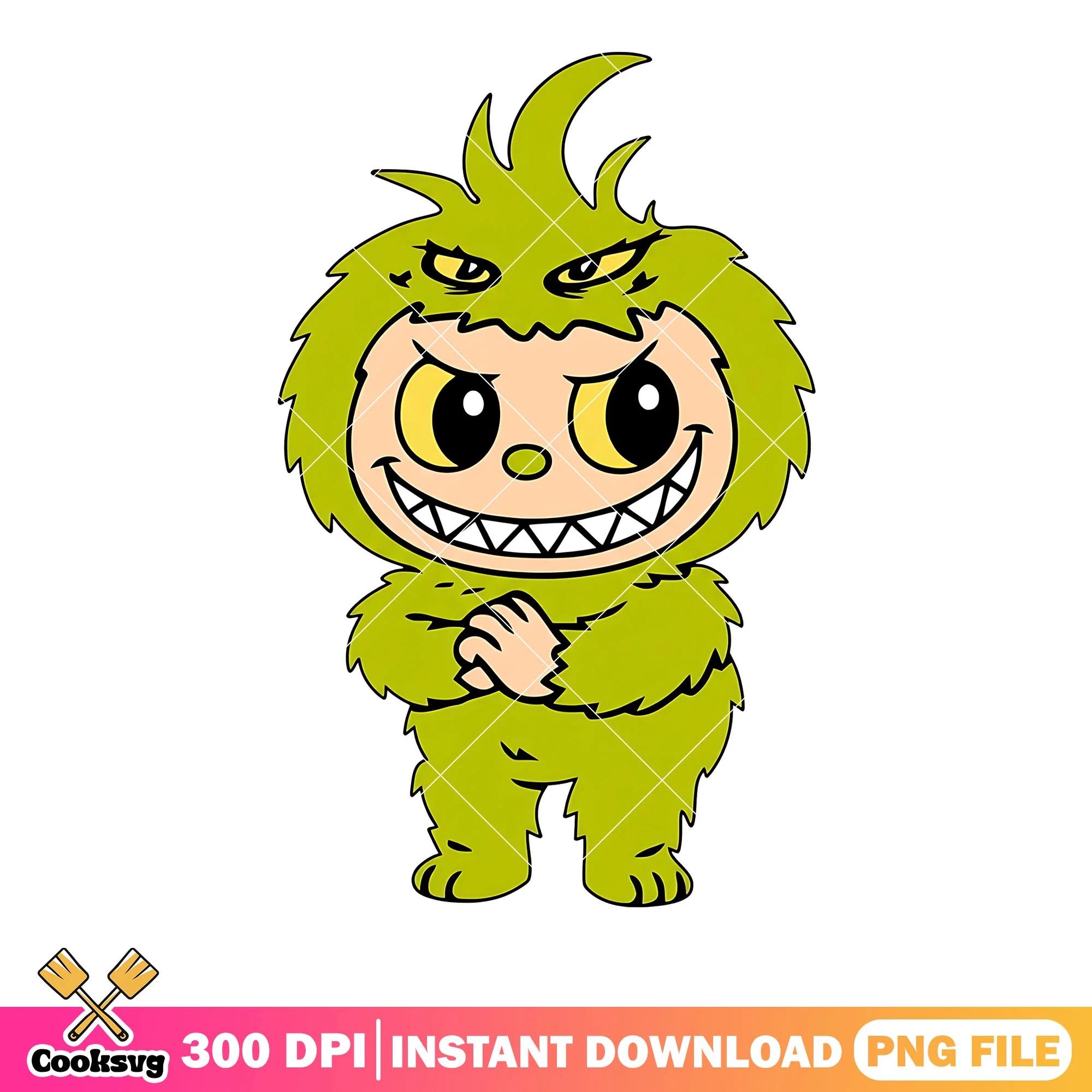 Labubu grinch doll png, green monster png, grinch costume png