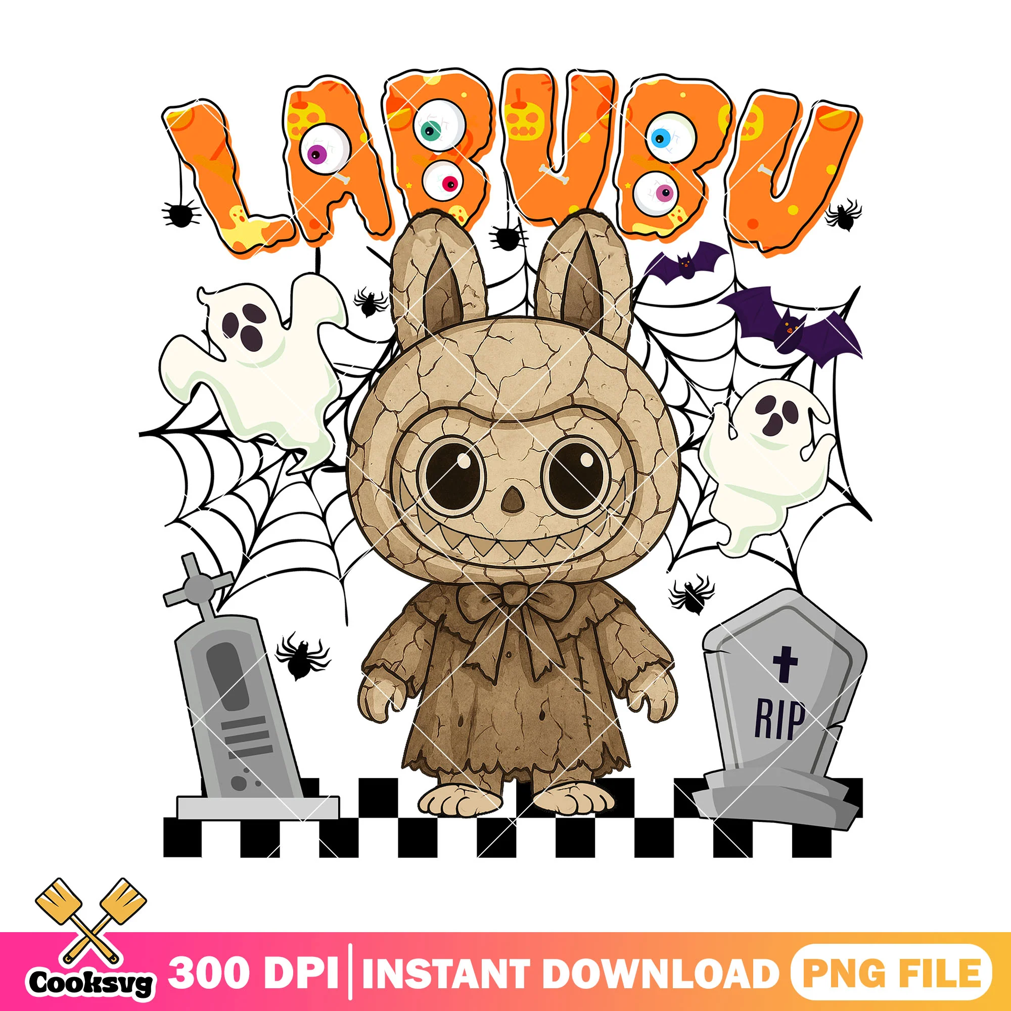 Labubu halloween golem png, spooky labubu png, rip halloween png