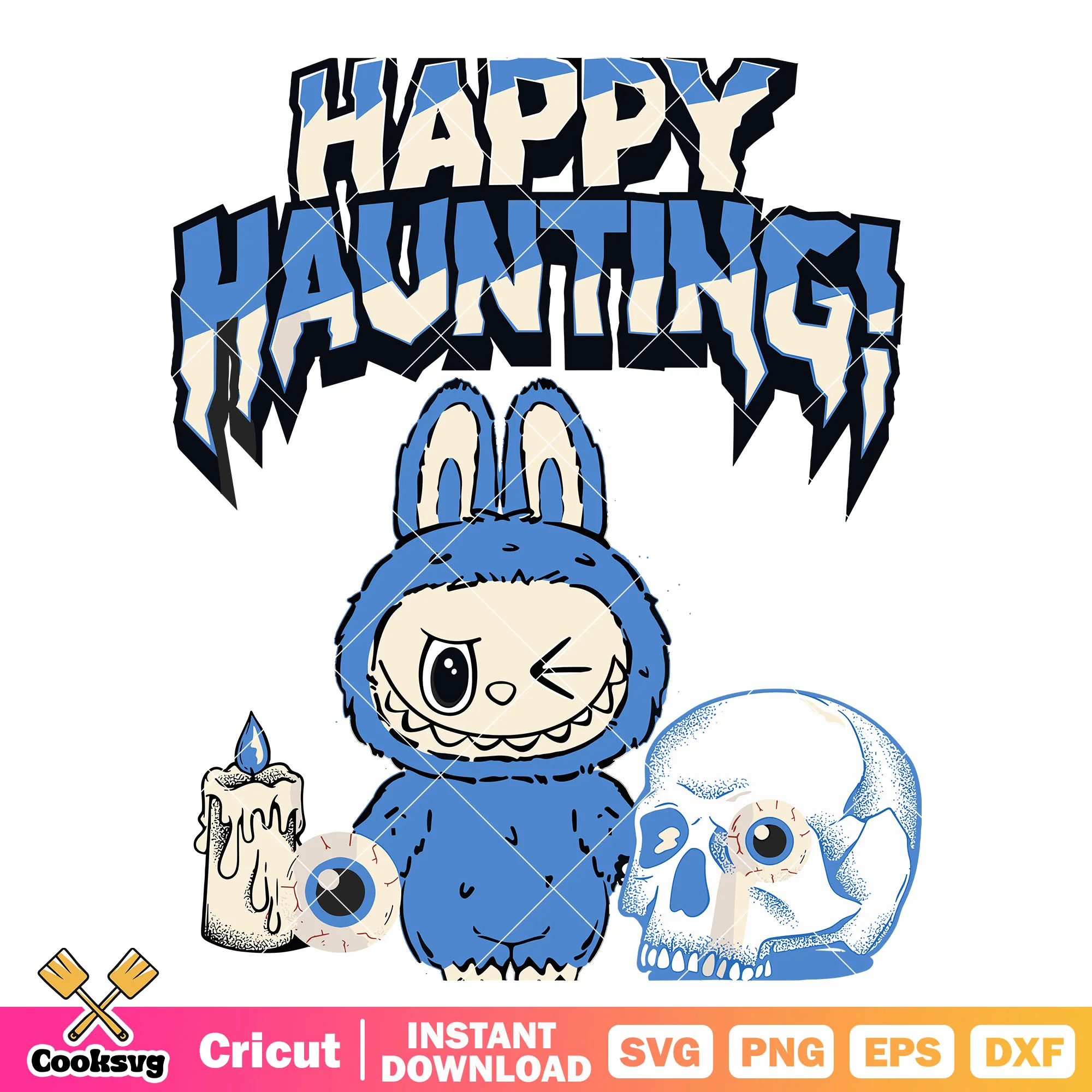 Labubu happy haunting svg, blue labubu svg, labubu halloween svg