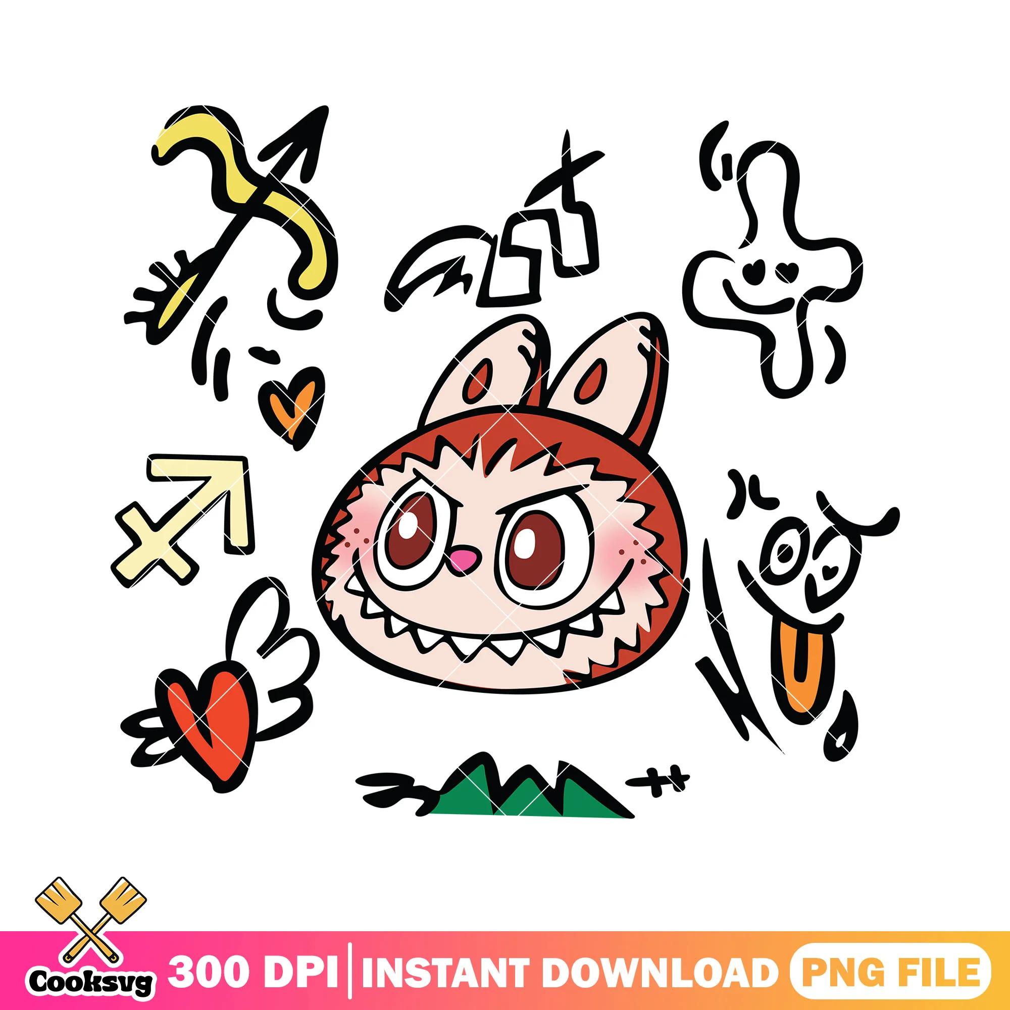 Labubu head design png, labubu brown png, happy labubu png
