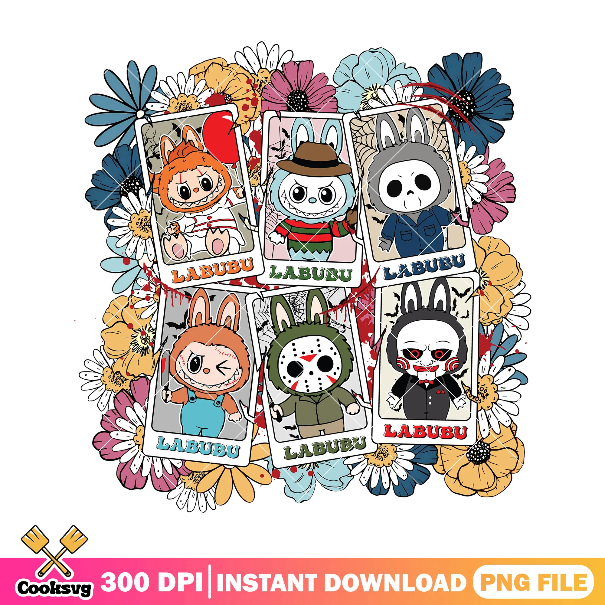 Labubu horror collection png, scary halloween png, labubu halloween png