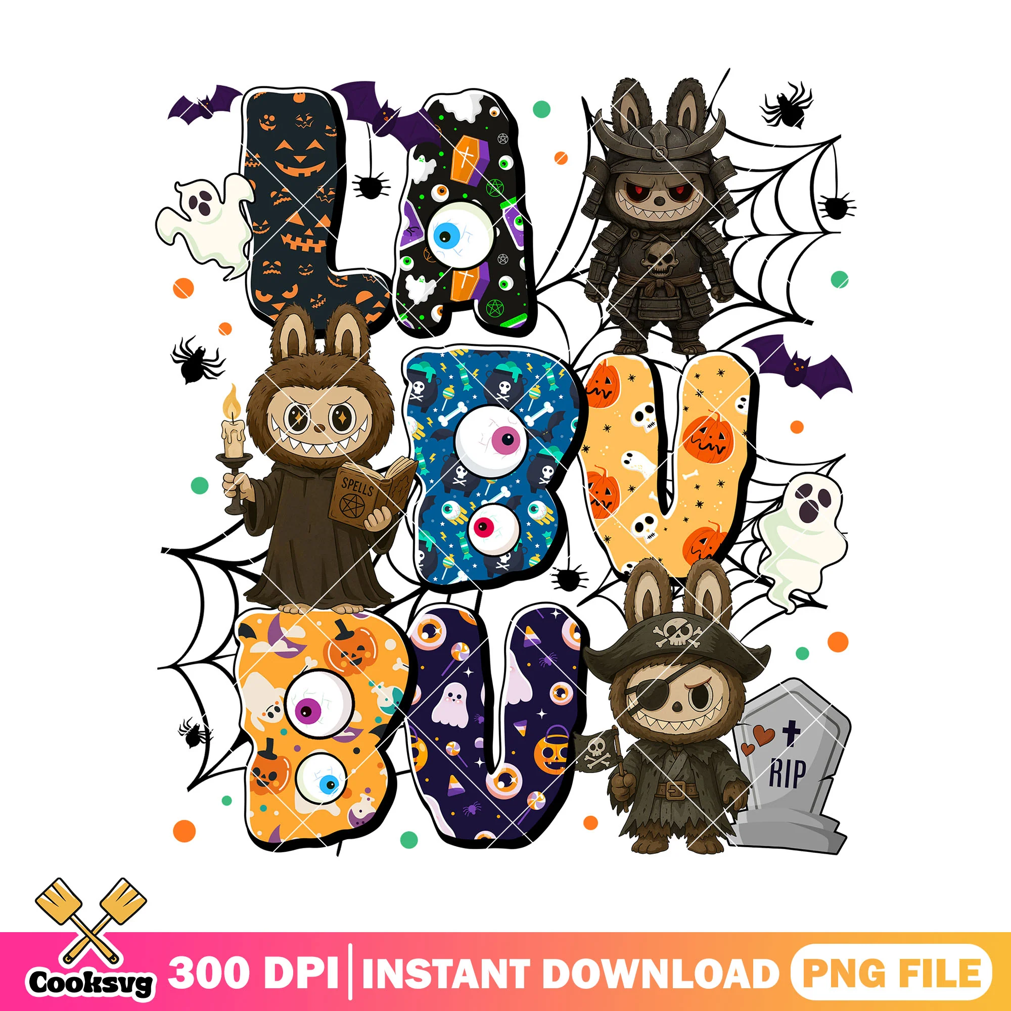 Labubu horror design png, halloween happy png, labubu cosplay png