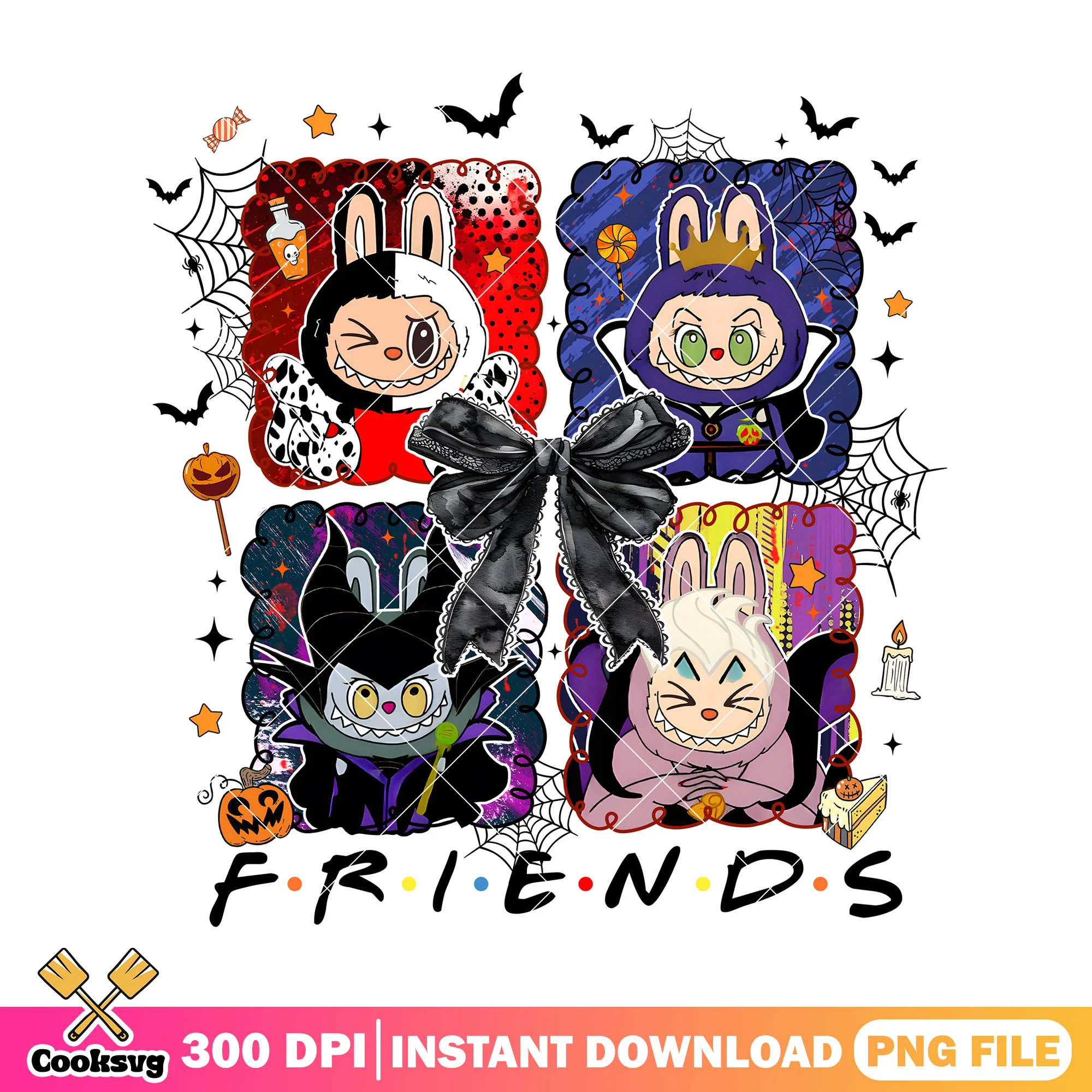 Labubu horror friends png, pink labubu png, spirit halloween png