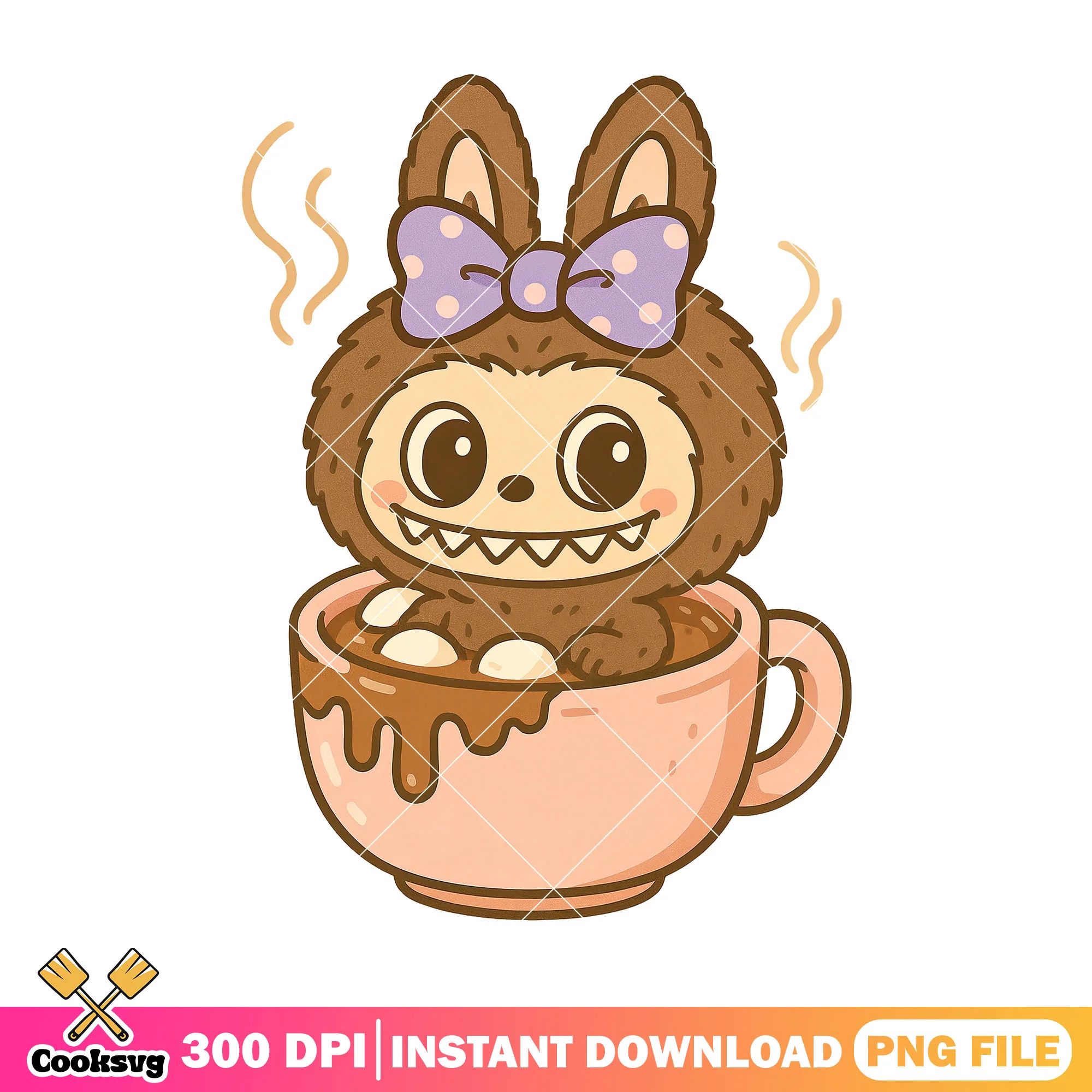 Labubu in hot cup png, brown labubu png, labubu png