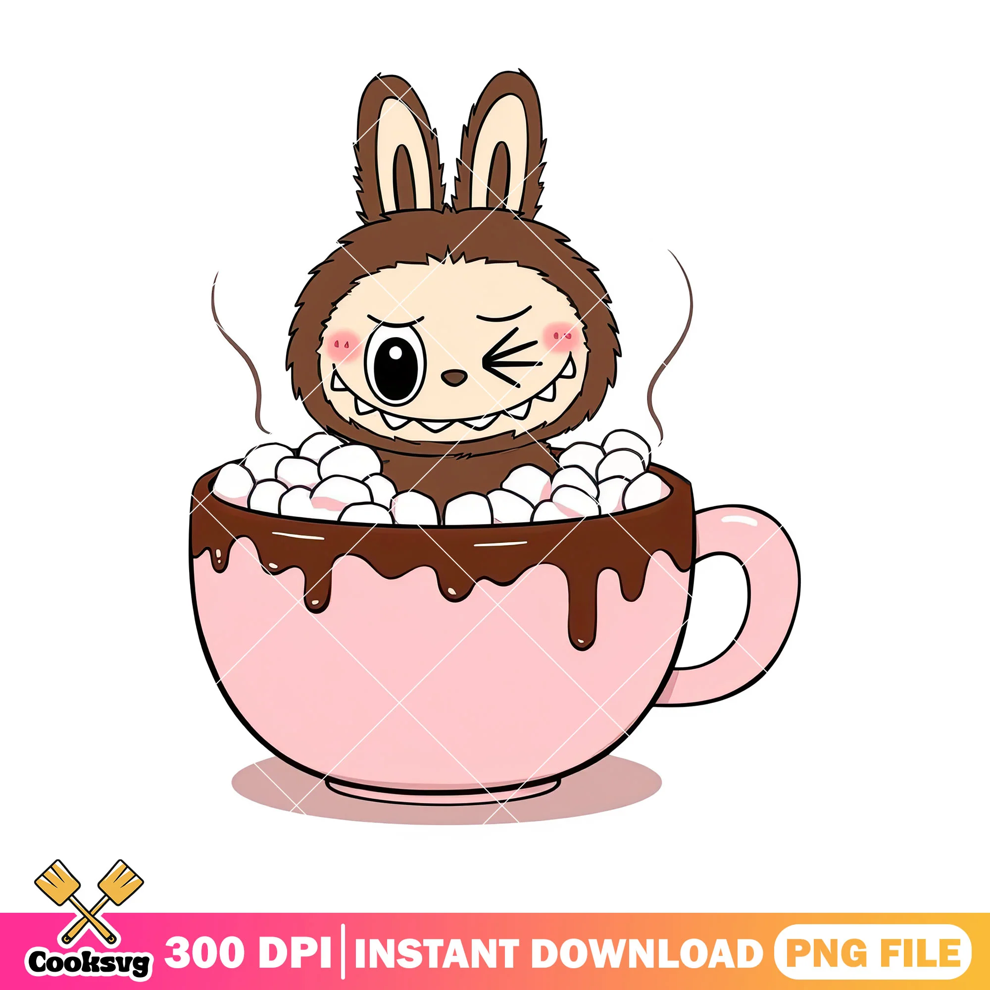 Labubu in hot cup png, labubu brown png, labubu hehe png
