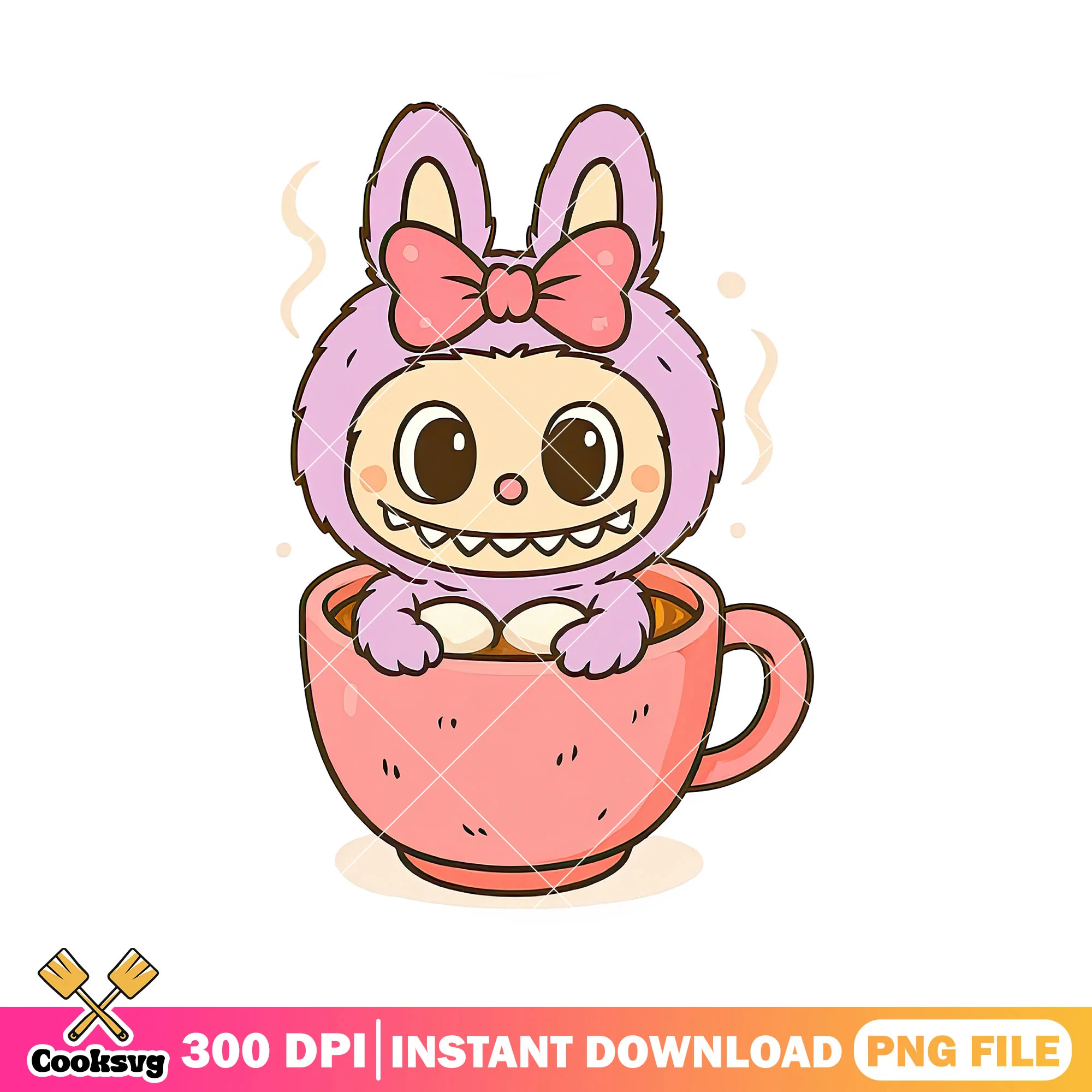 Labubu in red cup png, pink labubu png, have a seat labubu png