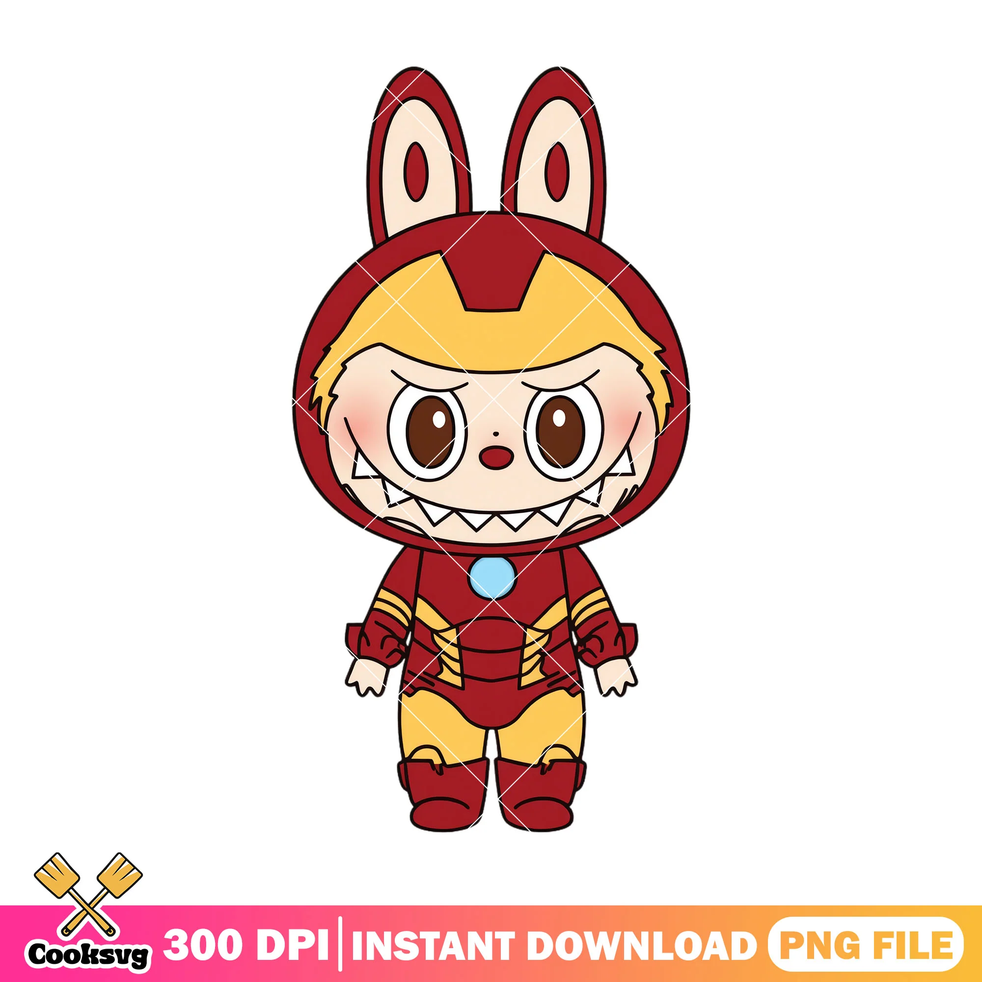 Labubu ironman cosplay png, labubu marvel png, labubu hehe png