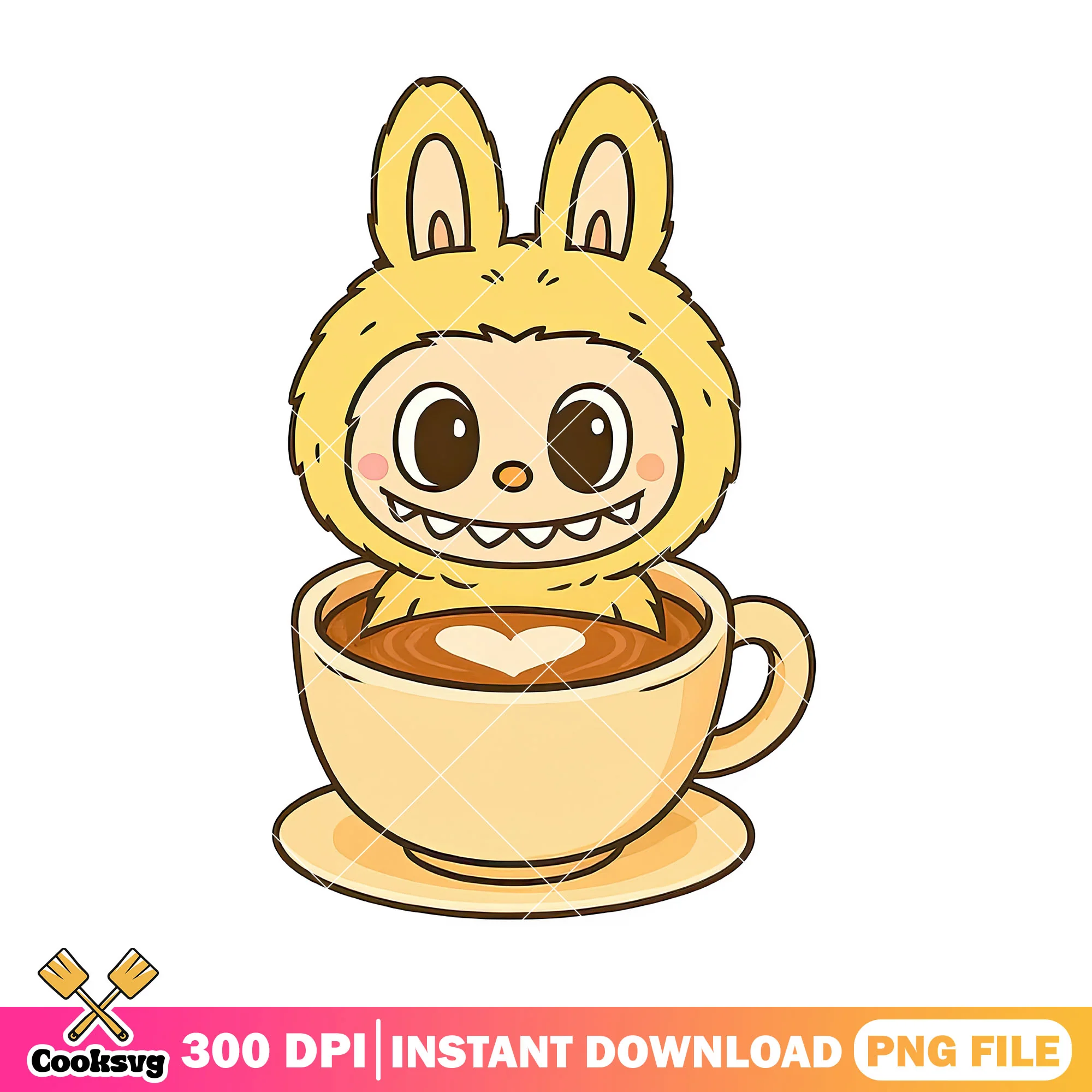 Labubu love cup png, labubu near me png, yellow labubu png