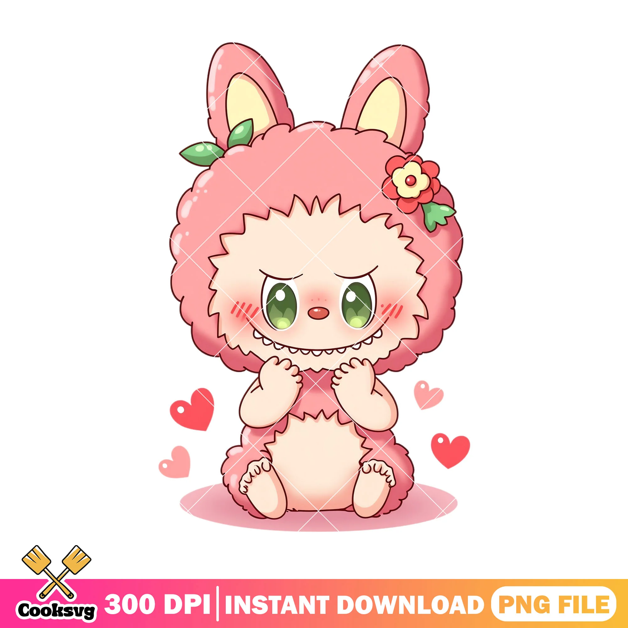 Labubu lovely monster png, labubu pink png, labubu sitting png