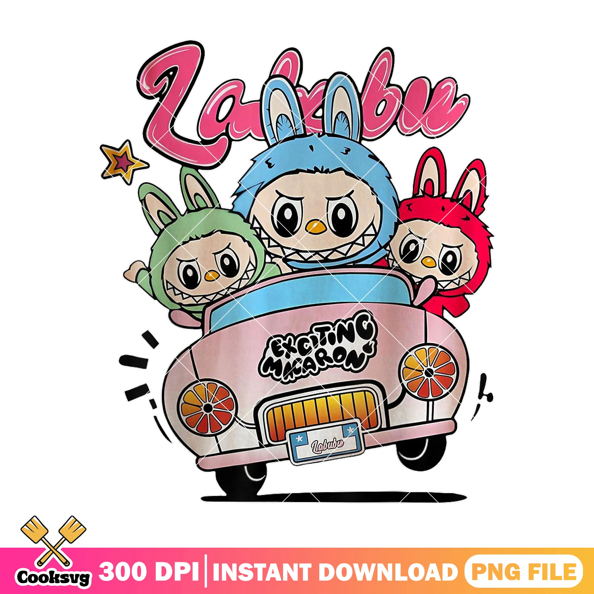 Labubu monster in the car png, labubu car png, cute labubu png