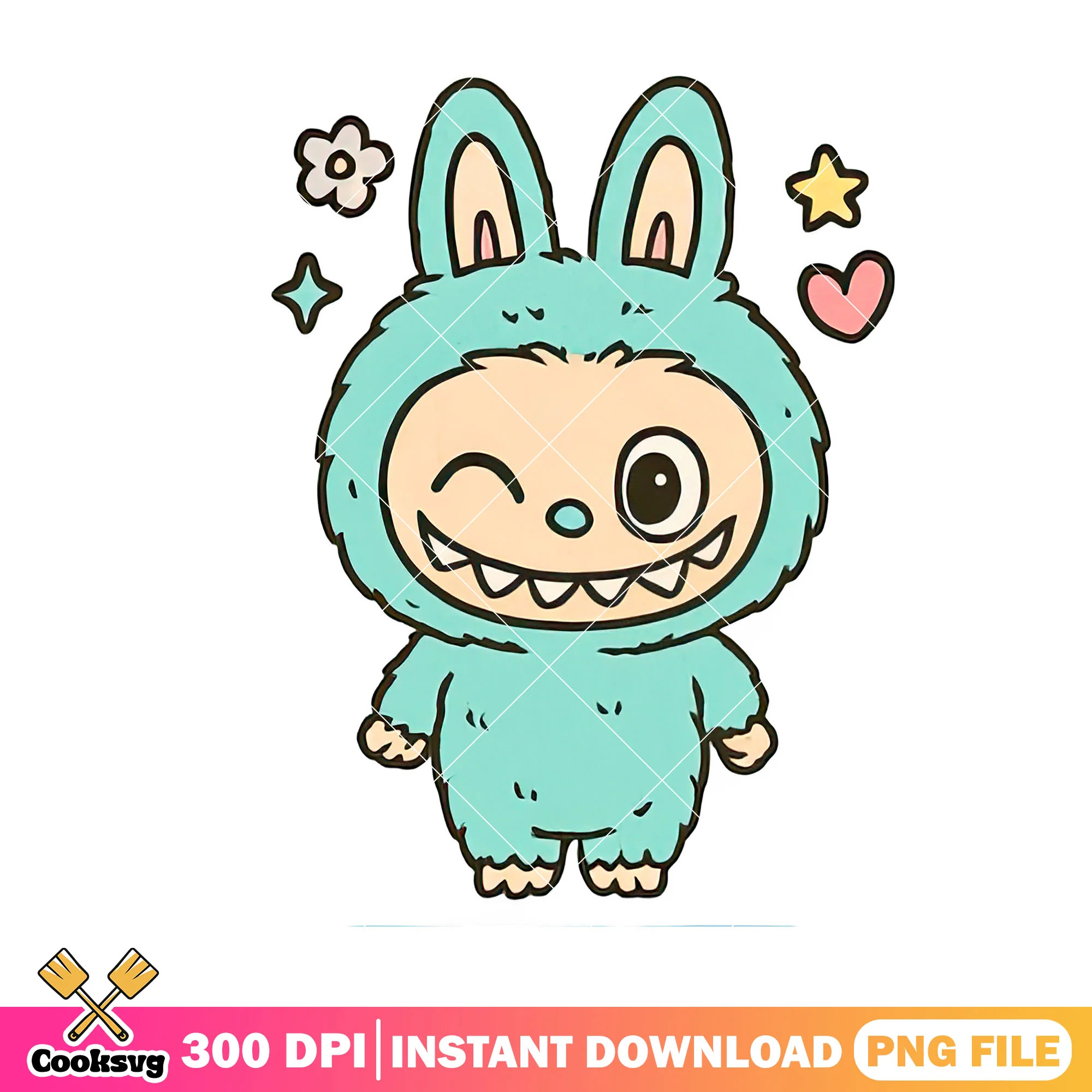 Labubu monster wink design png, labubu green png, labubu popmart png