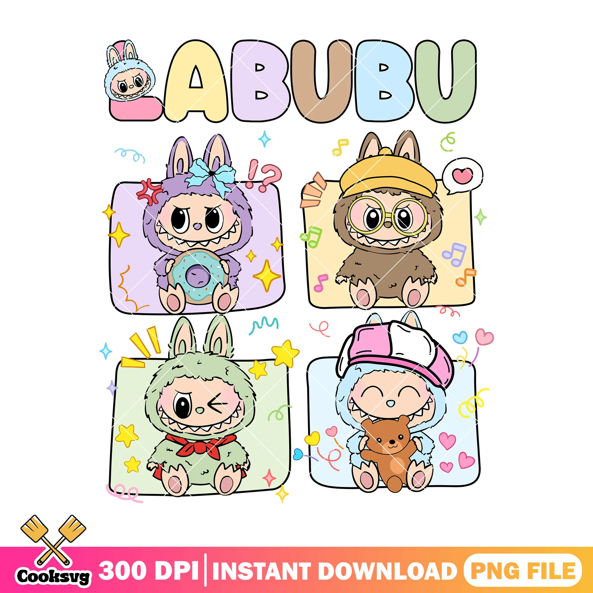 Labubu monsters cute png, labubu friends png, labubu plush png