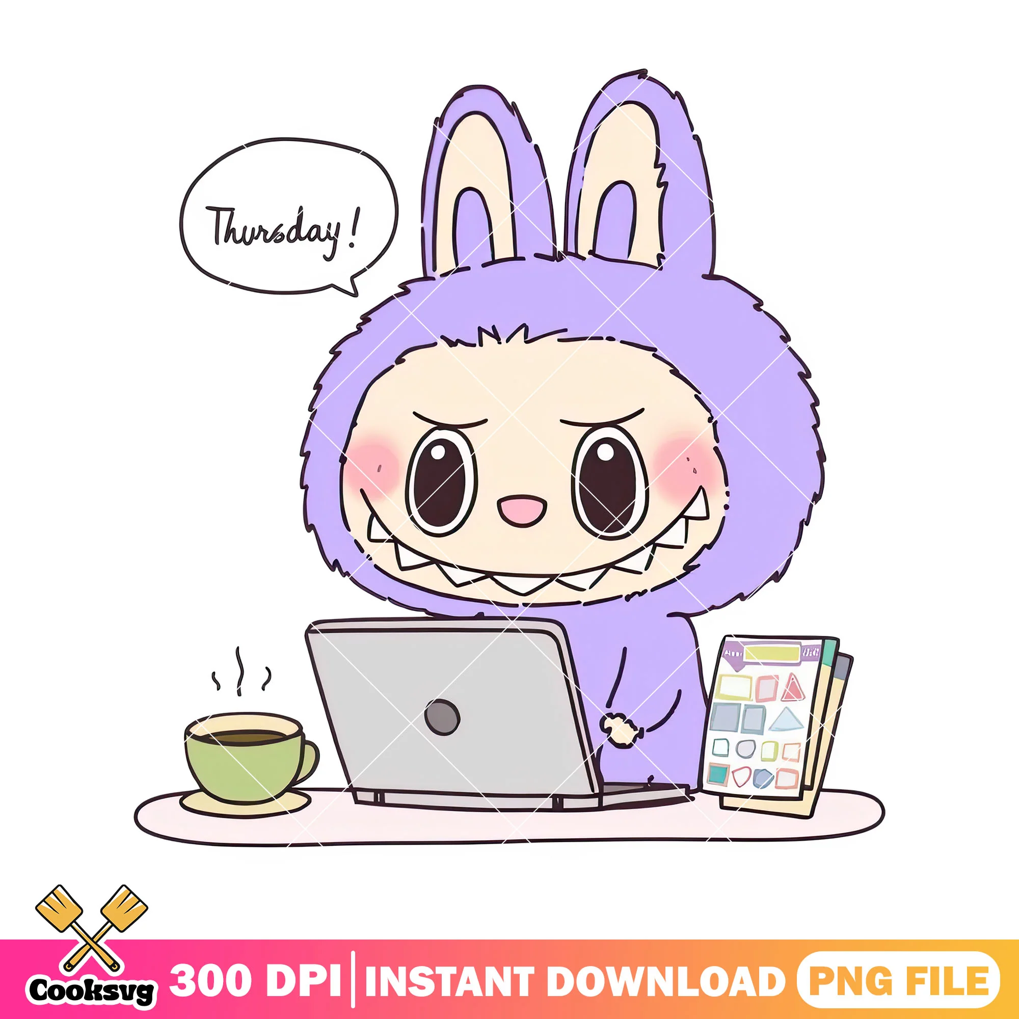 Labubu on thursday png, purple labubu png, labubu sitting png