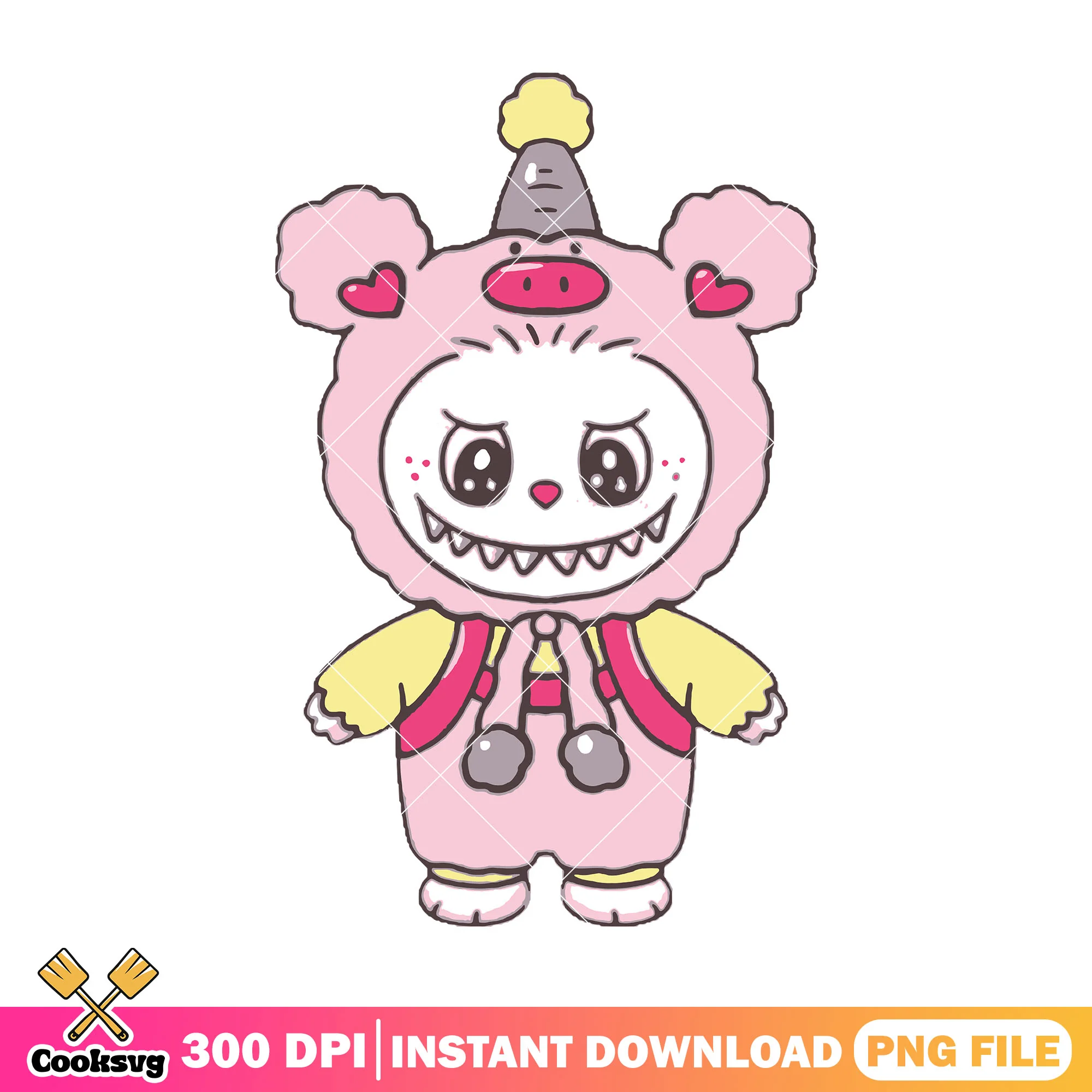 Labubu pig costume png, labubu standing png, labubu happy png