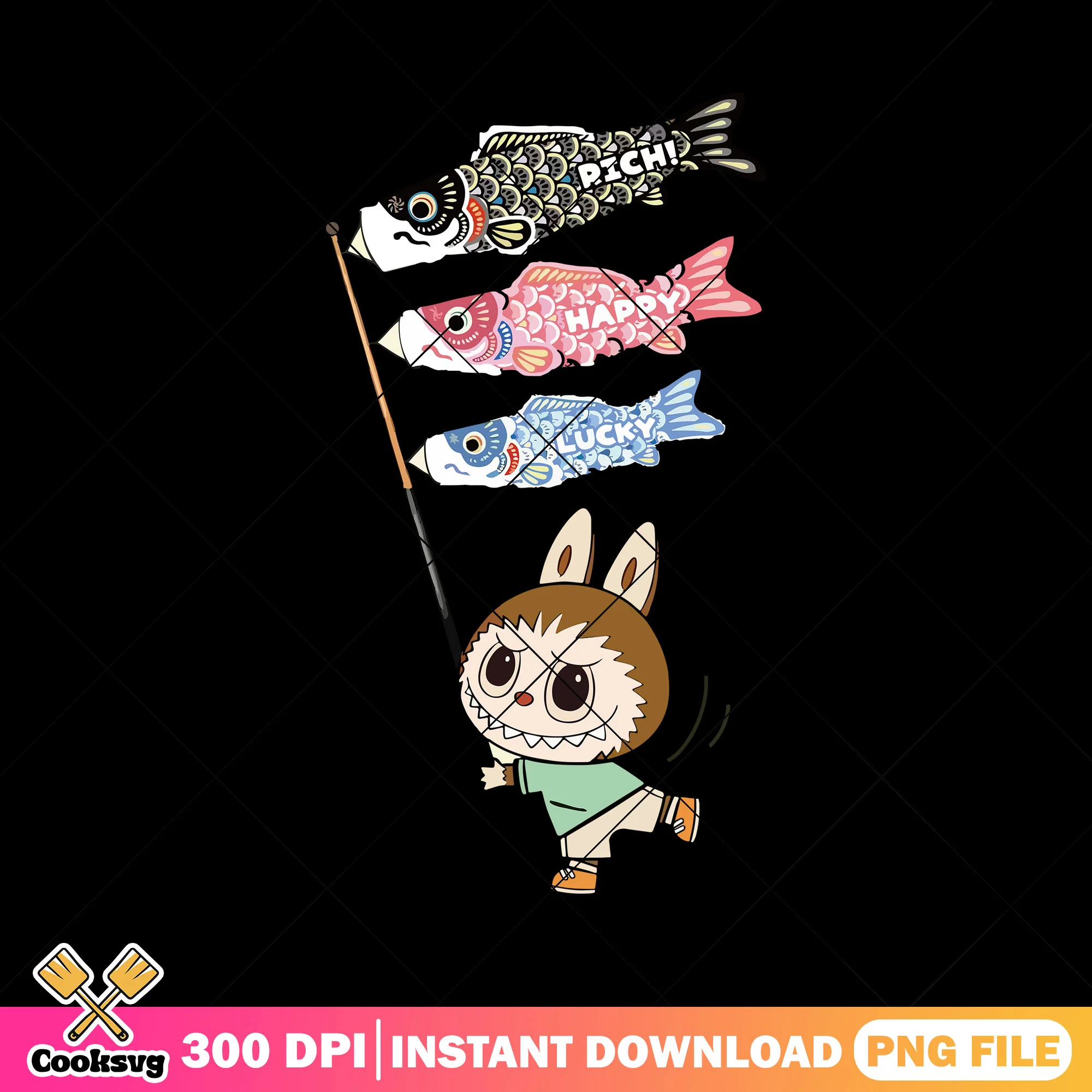 Labubu playing kites png, labubu happy png, labubu plush png
