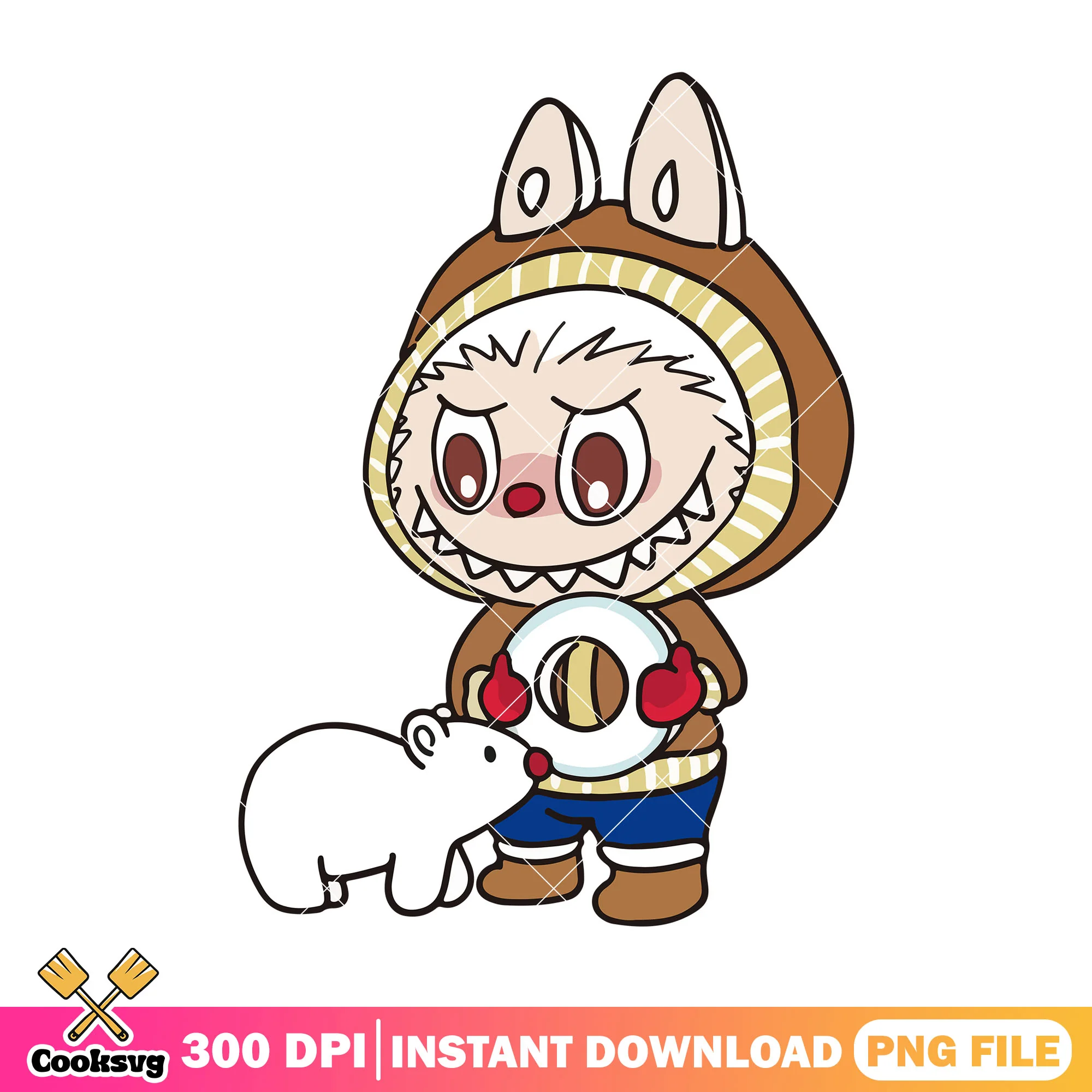 Labubu plays with bear png, labubu white png, labubu outfit png