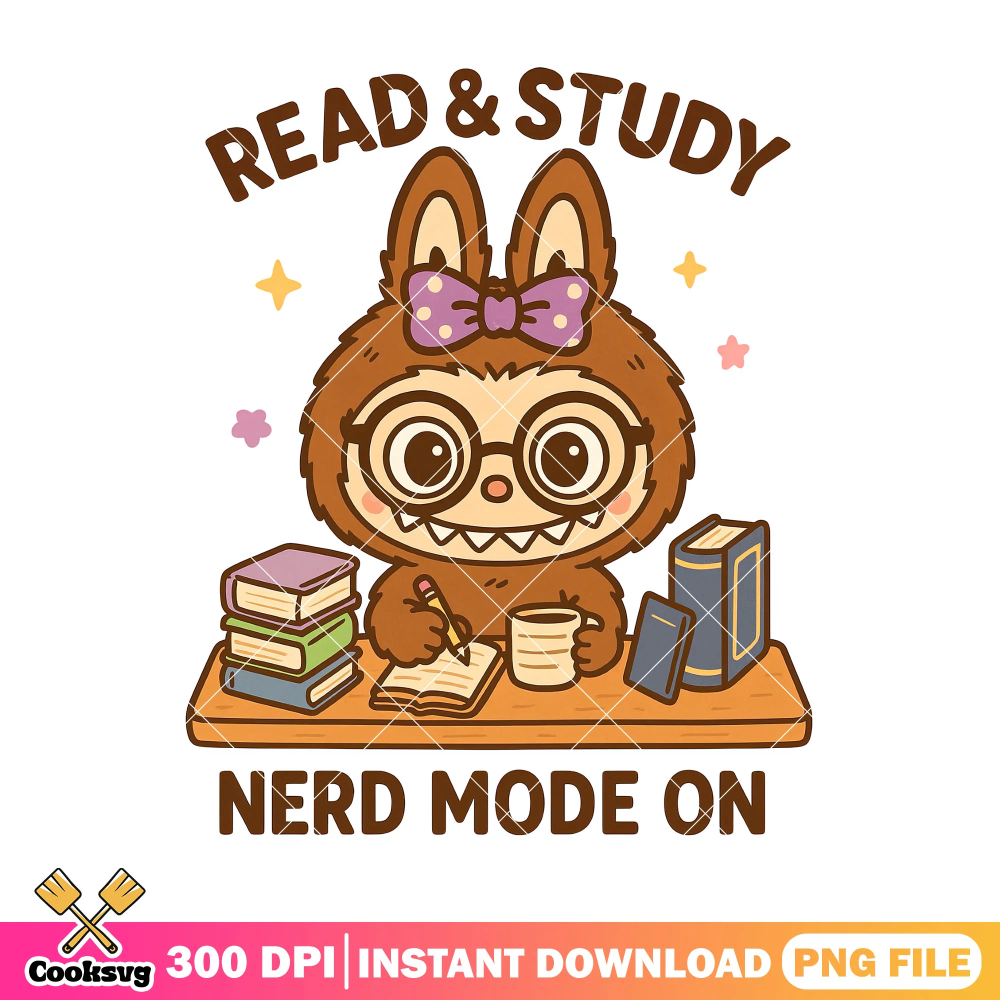 Labubu read study png, nerd mode on png, labubu read png