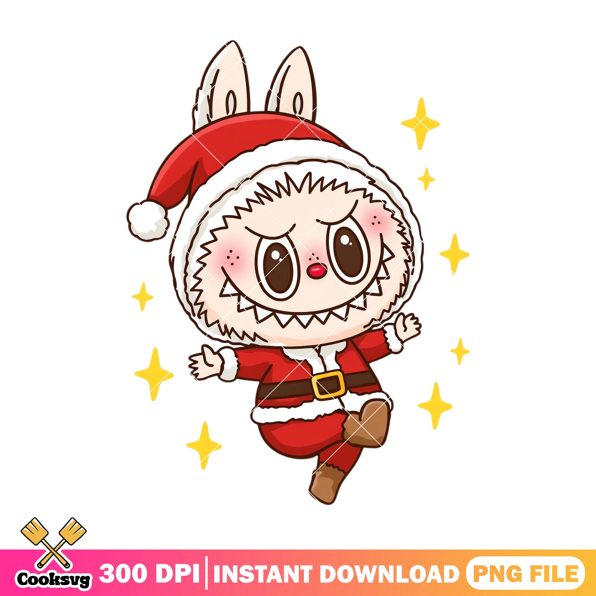 Labubu santa claus outfit png, labubu white png, labubu happy png