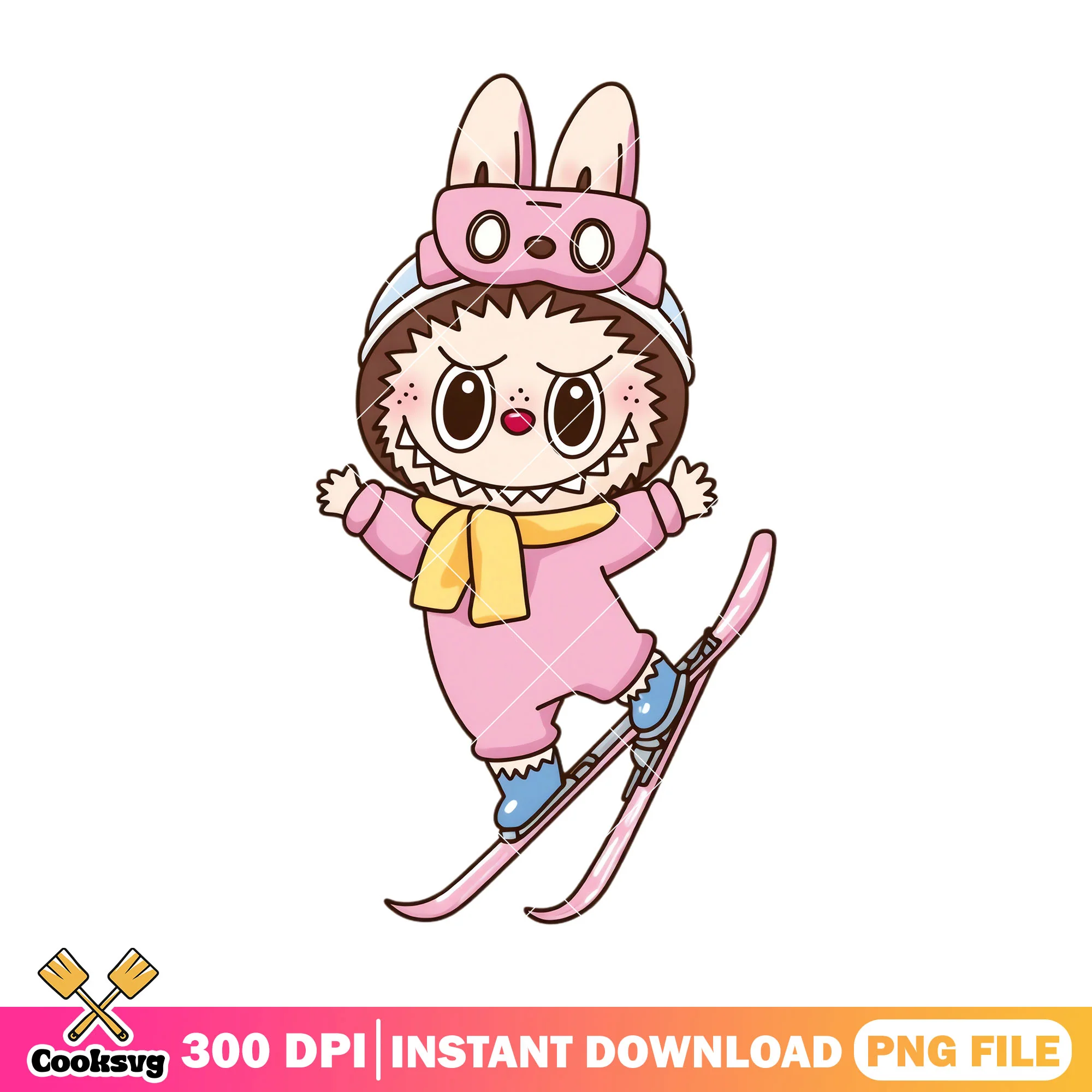 Labubu skiing design png, labubu art png, labubu brown png
