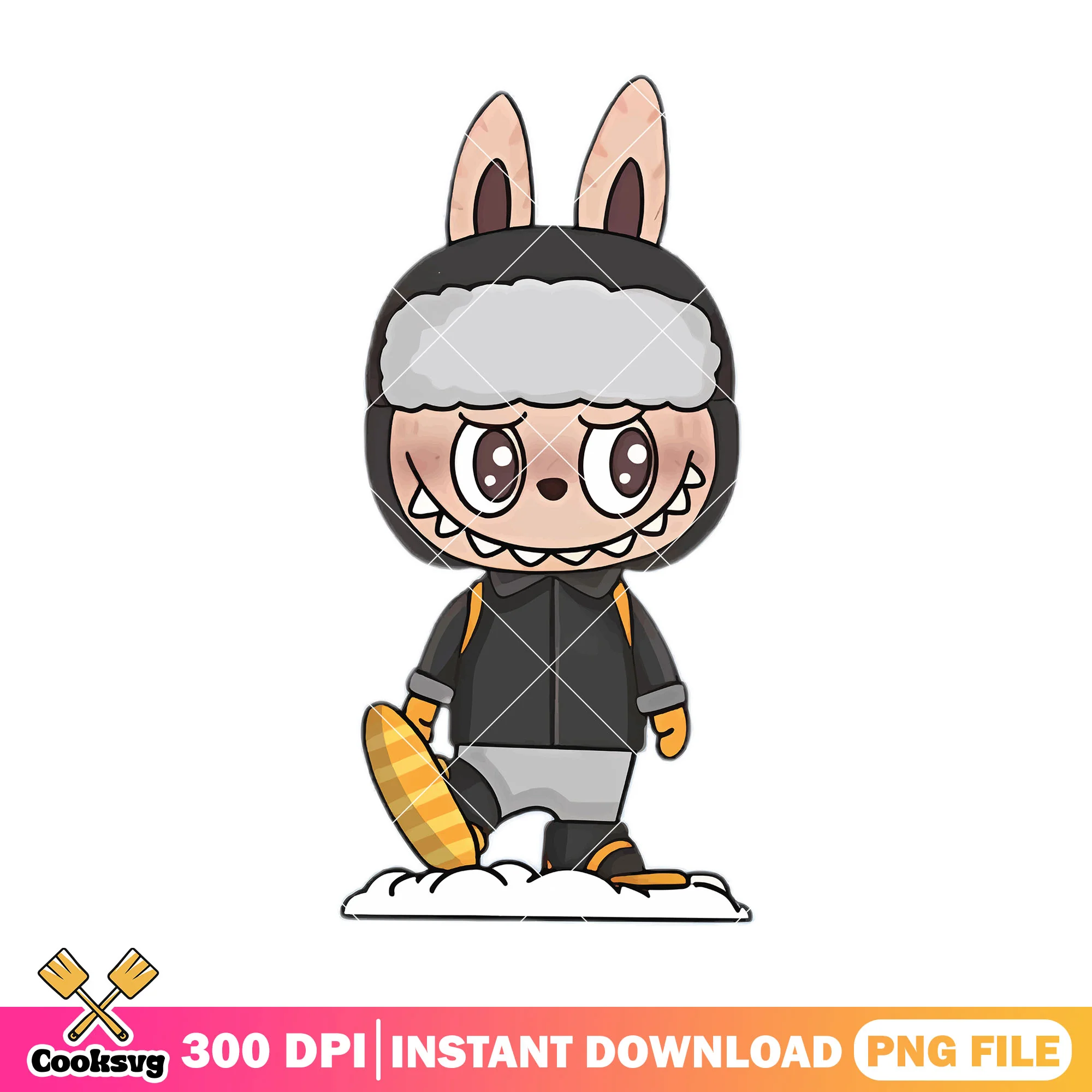 Labubu skiing outfit png, labubu standing png, labubu hehe png