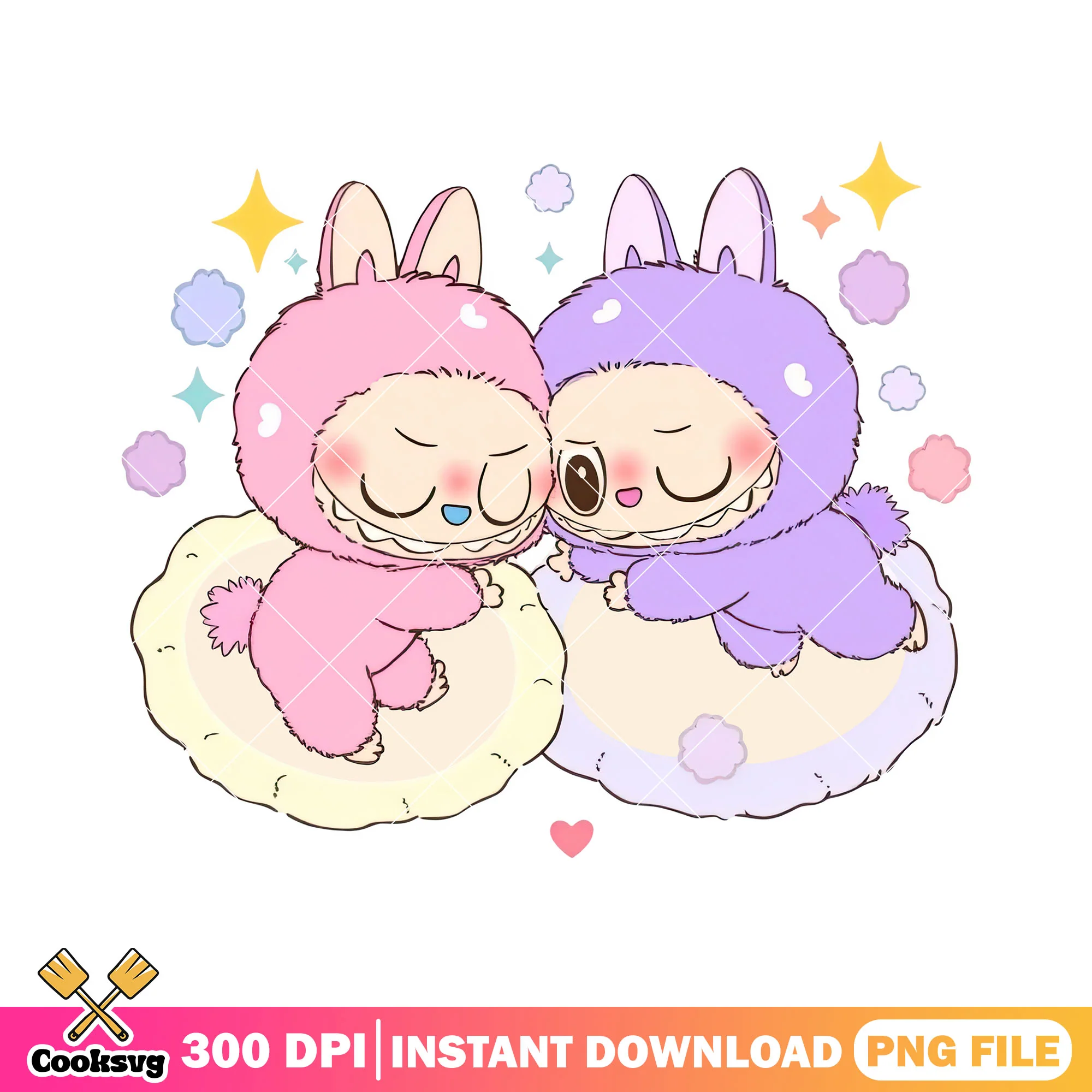 Labubu sleeping png, labubu couple png, monster labubu png