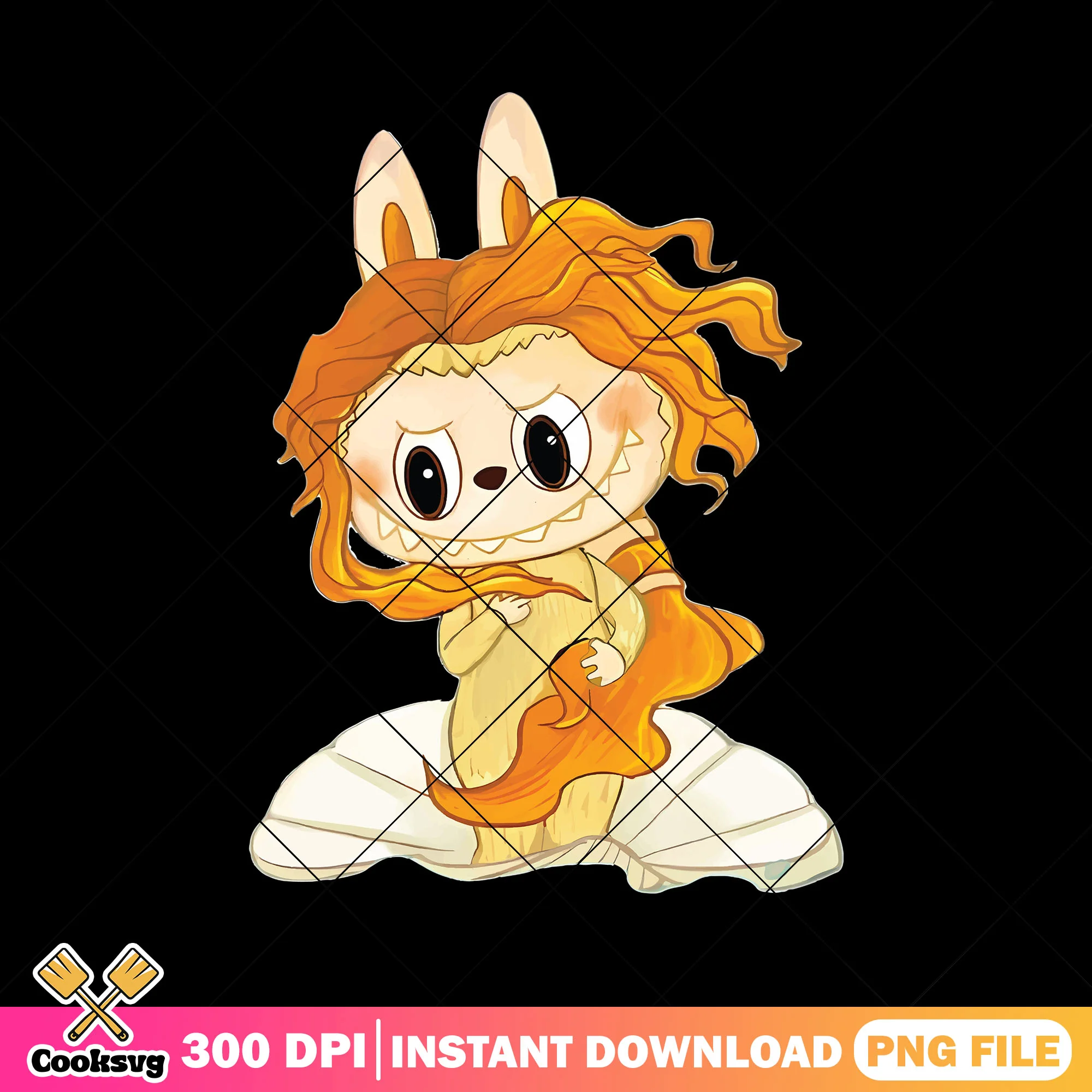 Labubu the birth of venus png, labubu cartoon png, labubu yellow png