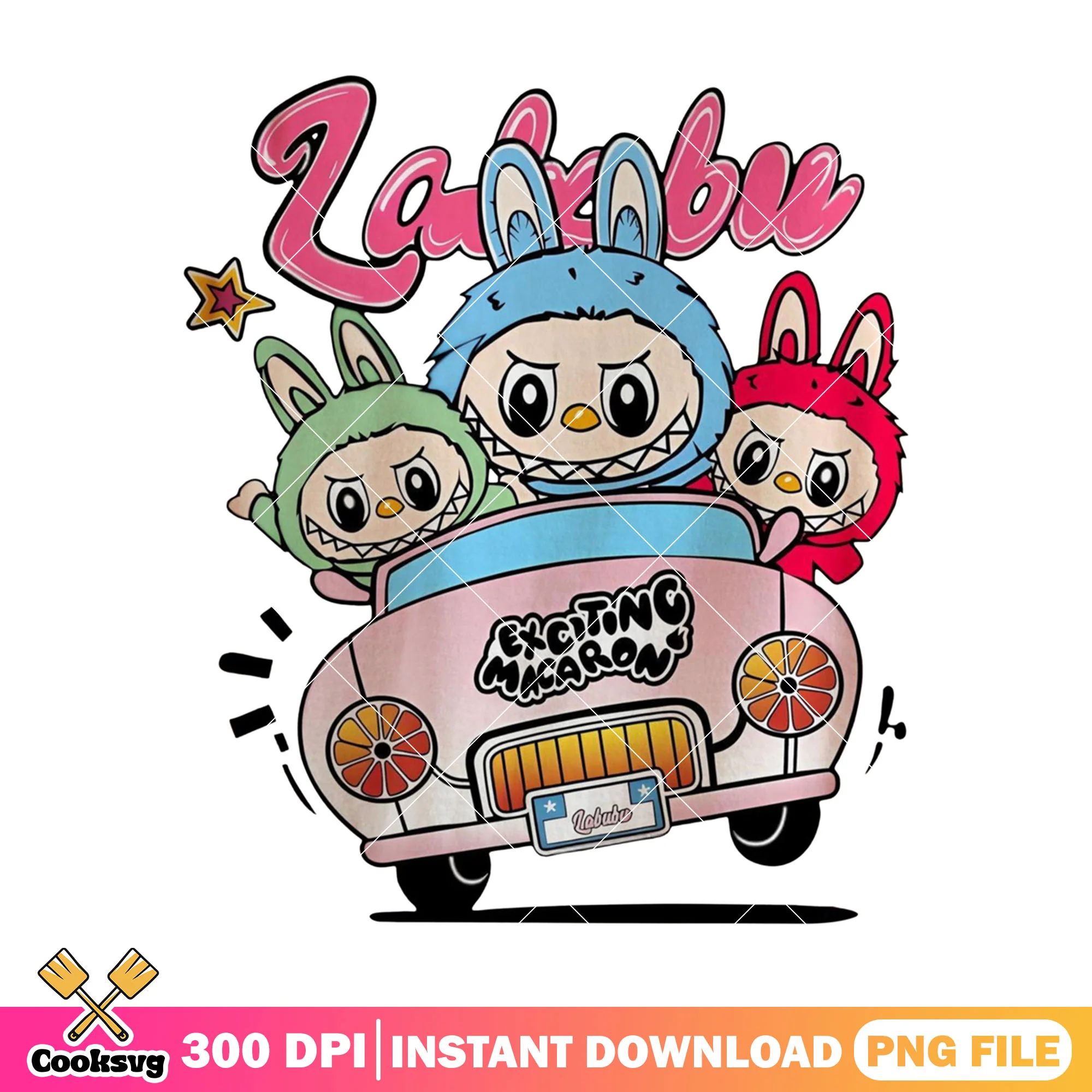 Labubu the monster in the car png, labubu monster doll png