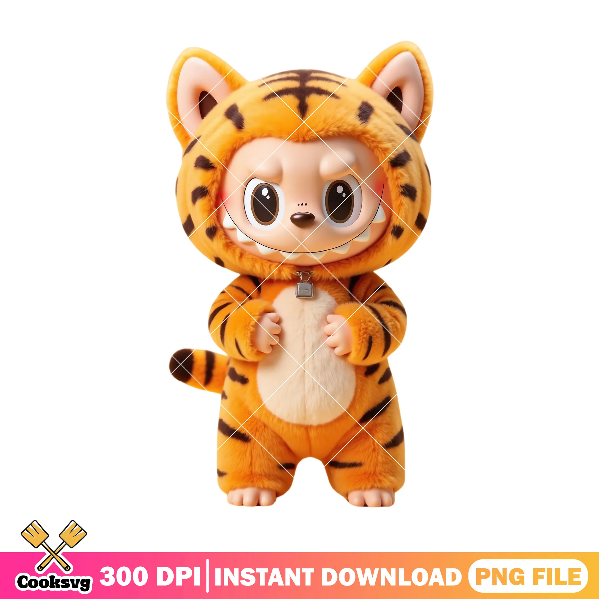 Labubu tiger outfit design png, labubu orange png, labubu cute png