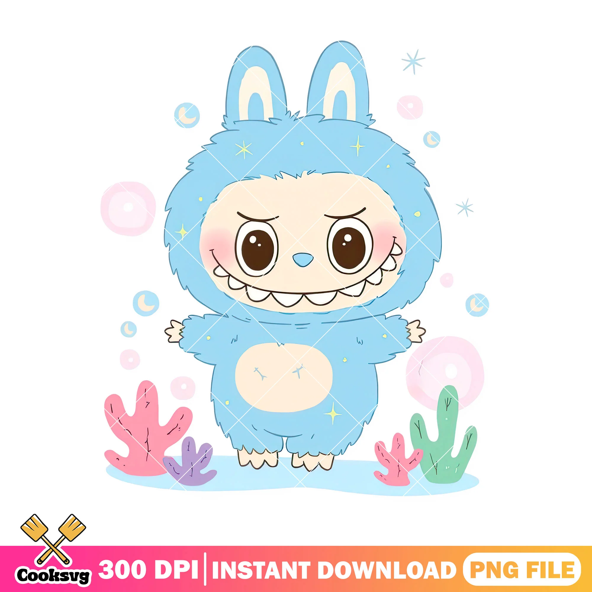 Labubu under the sea png, labubu blue png, labubu colour png
