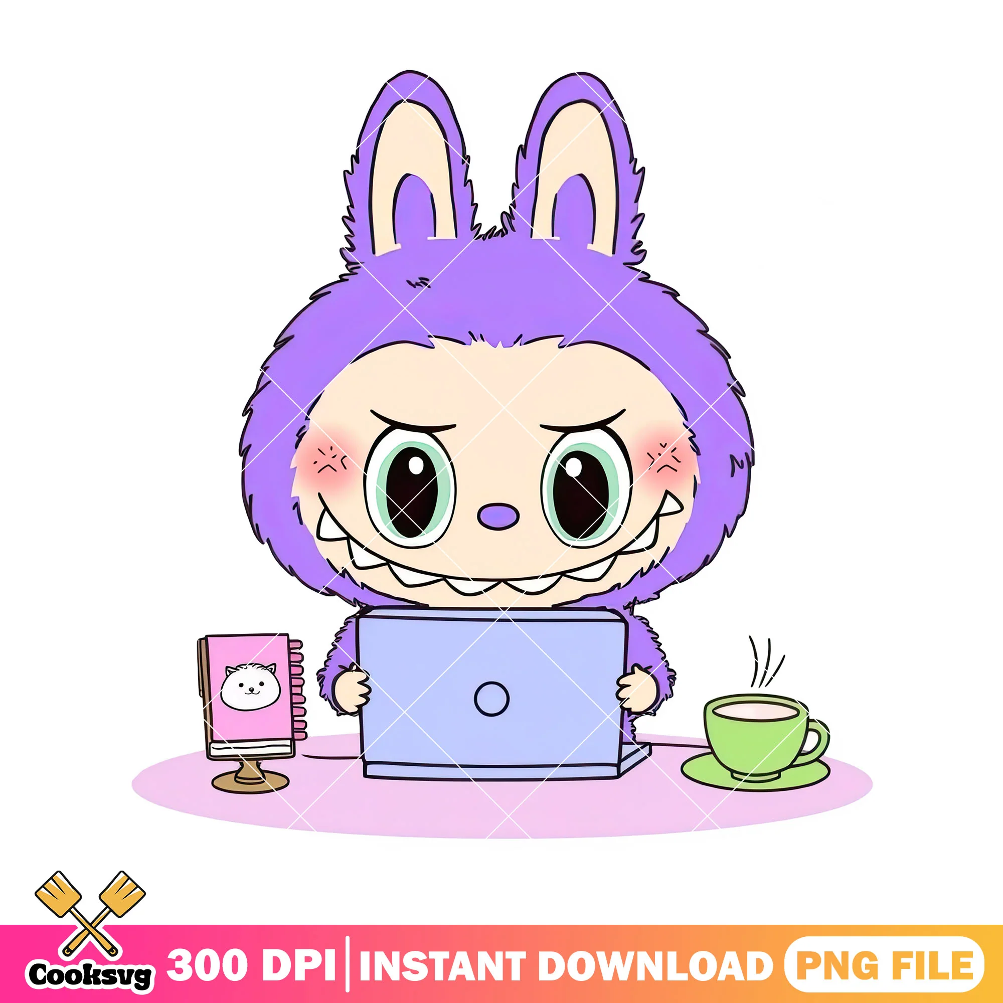 Labubu uses laptop png, labubu plush png, labubu purple png