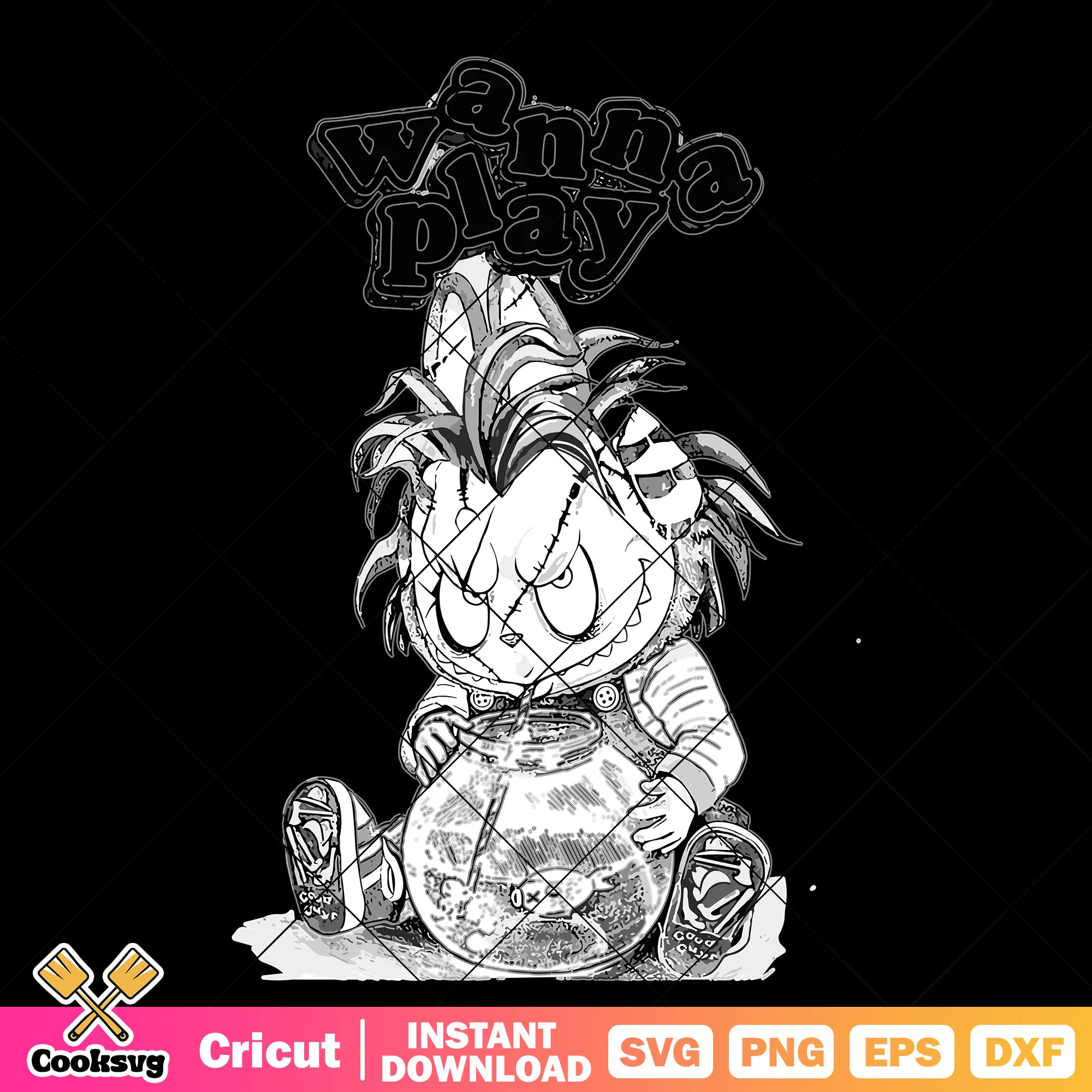 Labubu wanna play svg, halloween labubu costume svg, labubu outline svg