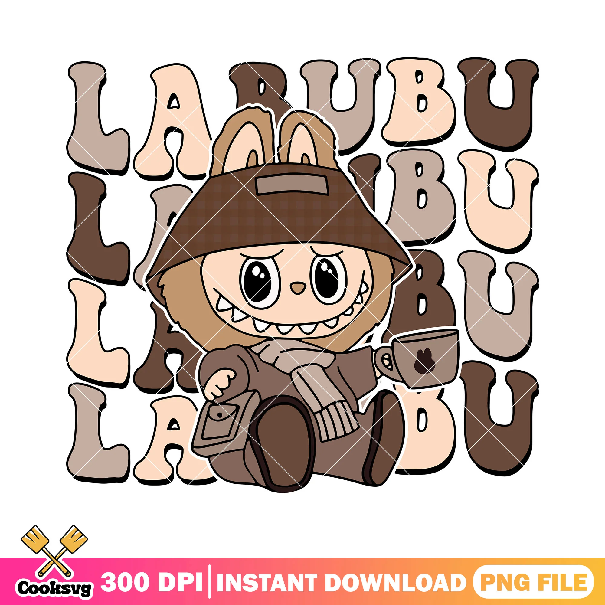 Labubu warm clothes png, labubu outfit png, brown labubu png
