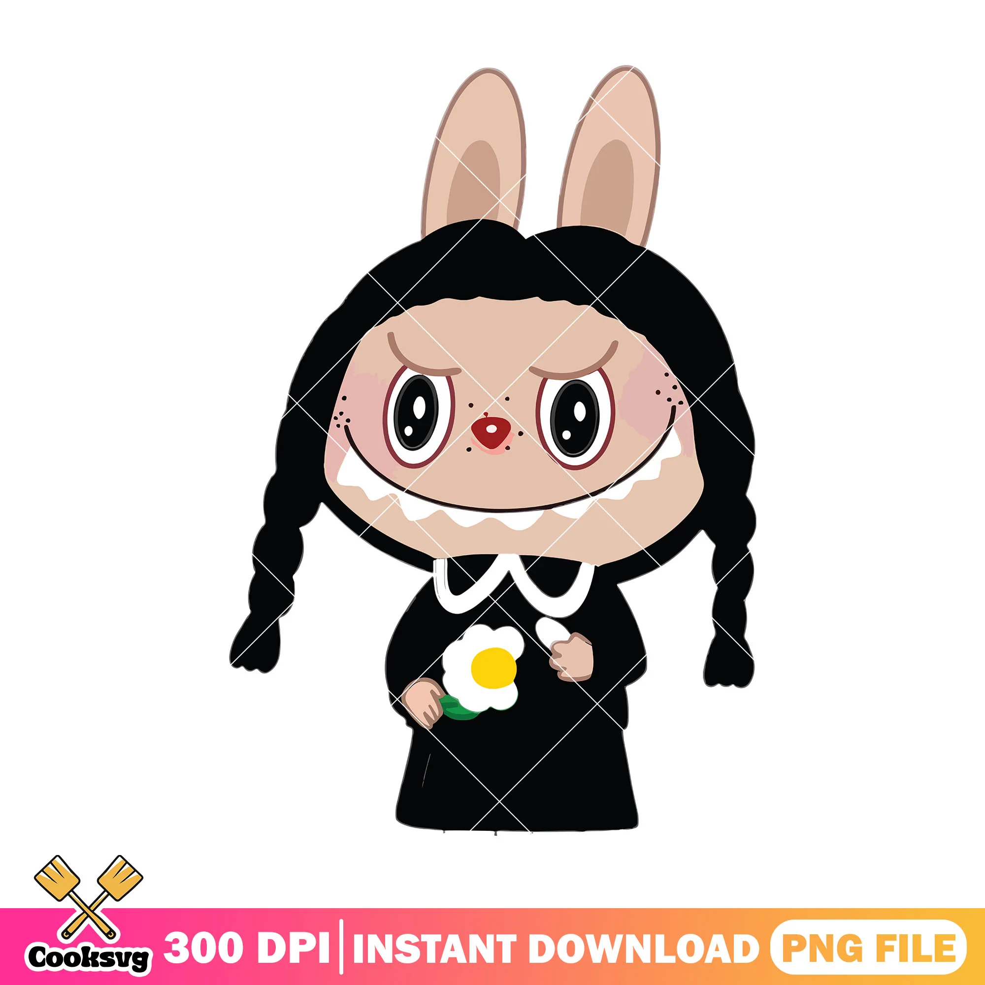 Labubu wednesday addams png, labubu outfit png, labubu cartoon png