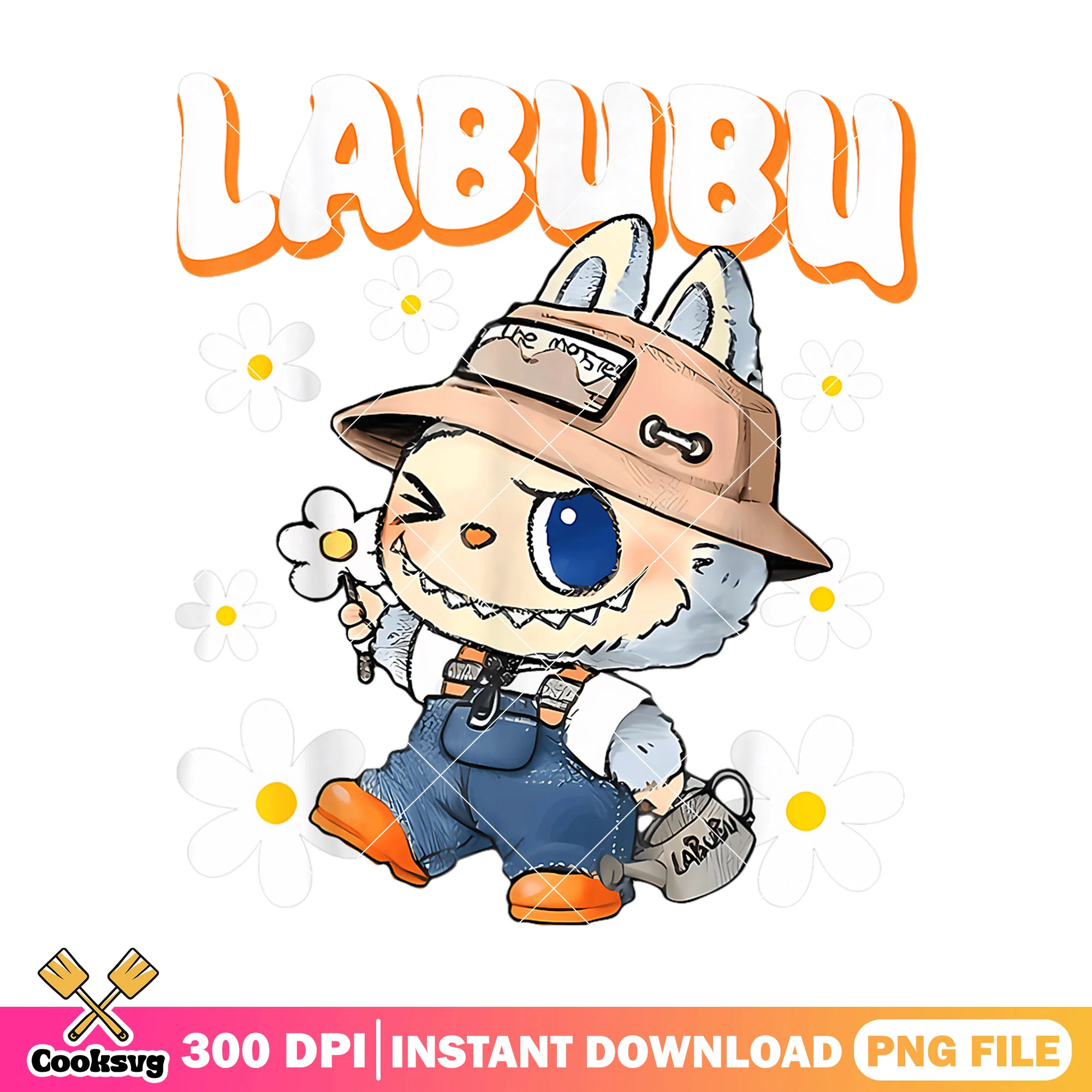 Labubu white and flower png, white labubu png, labubu white angel png