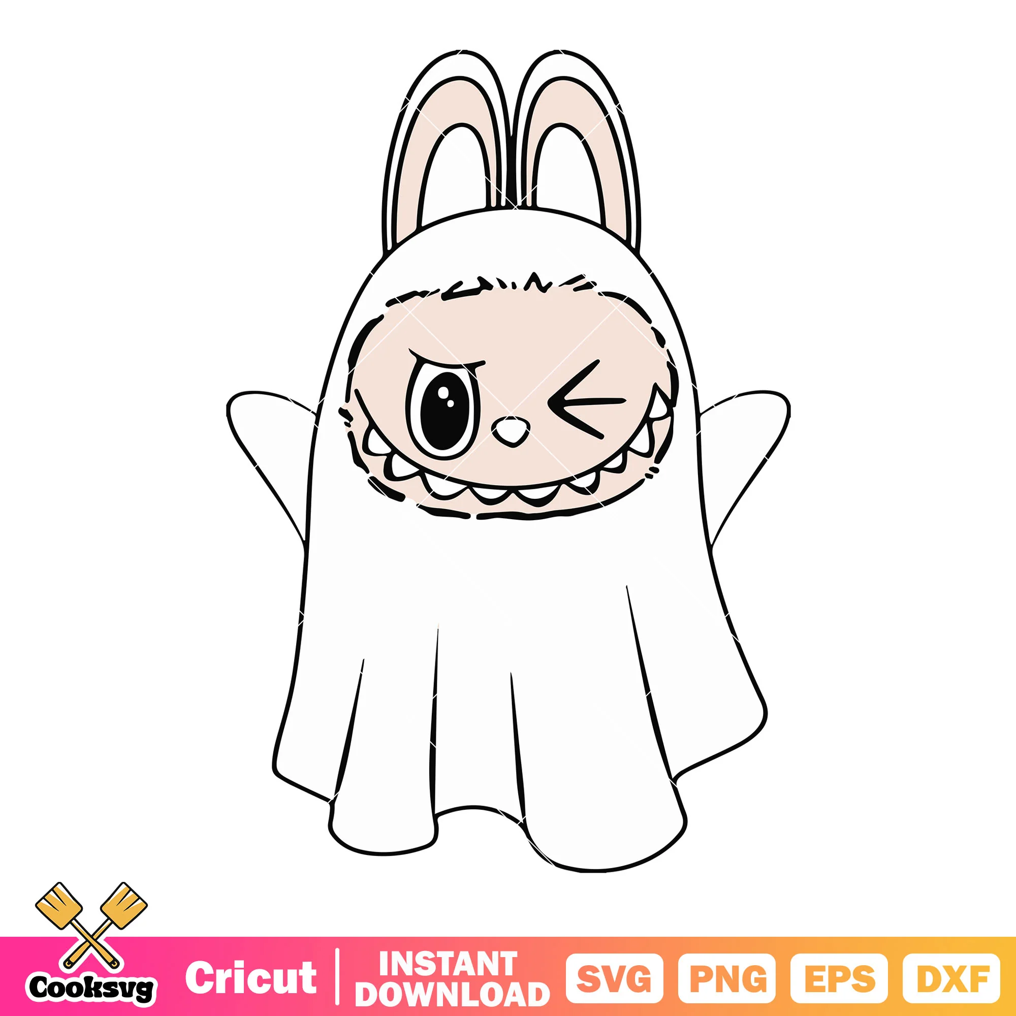 Labubu white ghost svg, horror labubu svg, labubu ghost svg
