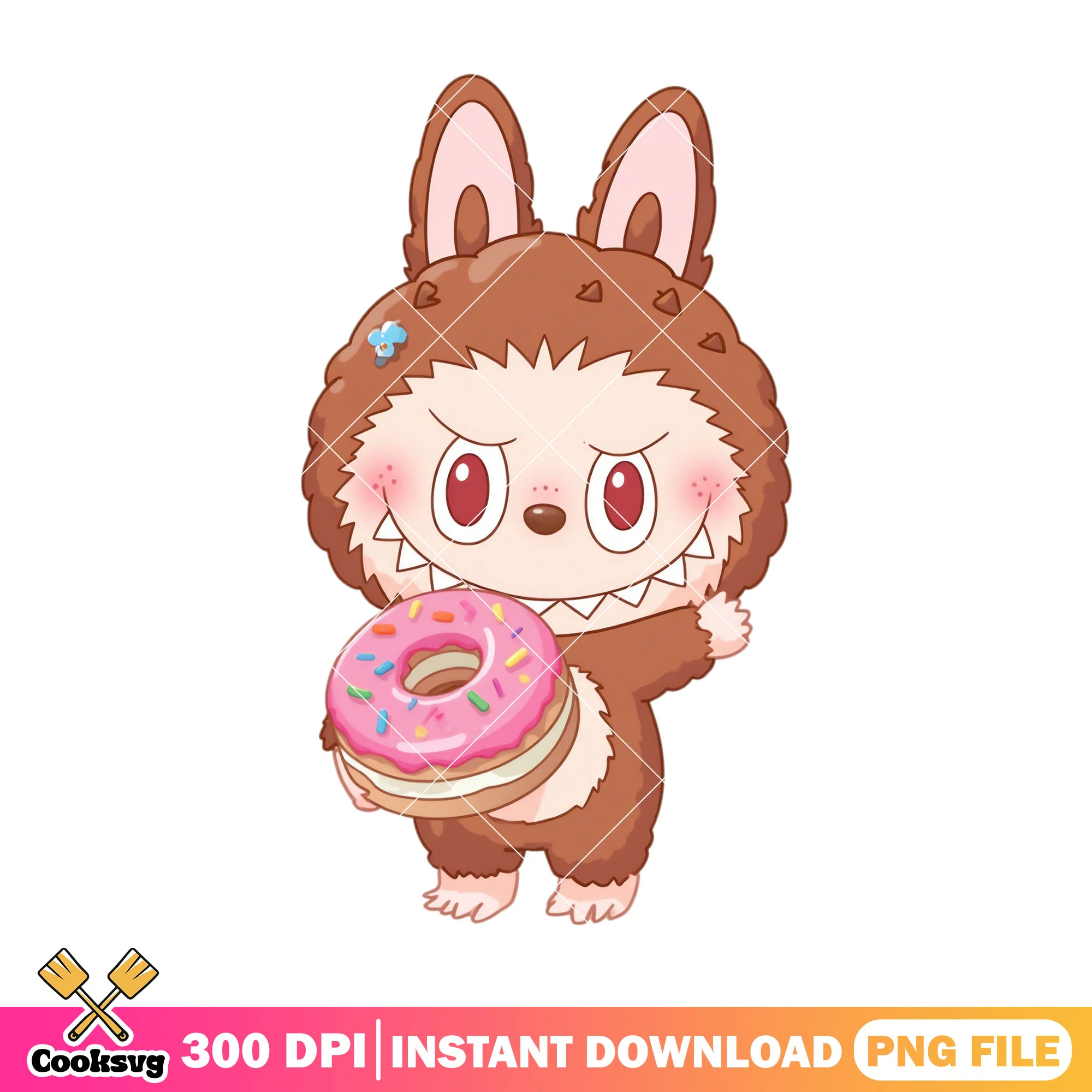 Labubu with a big donut png, labubu brown png, labubu plush png