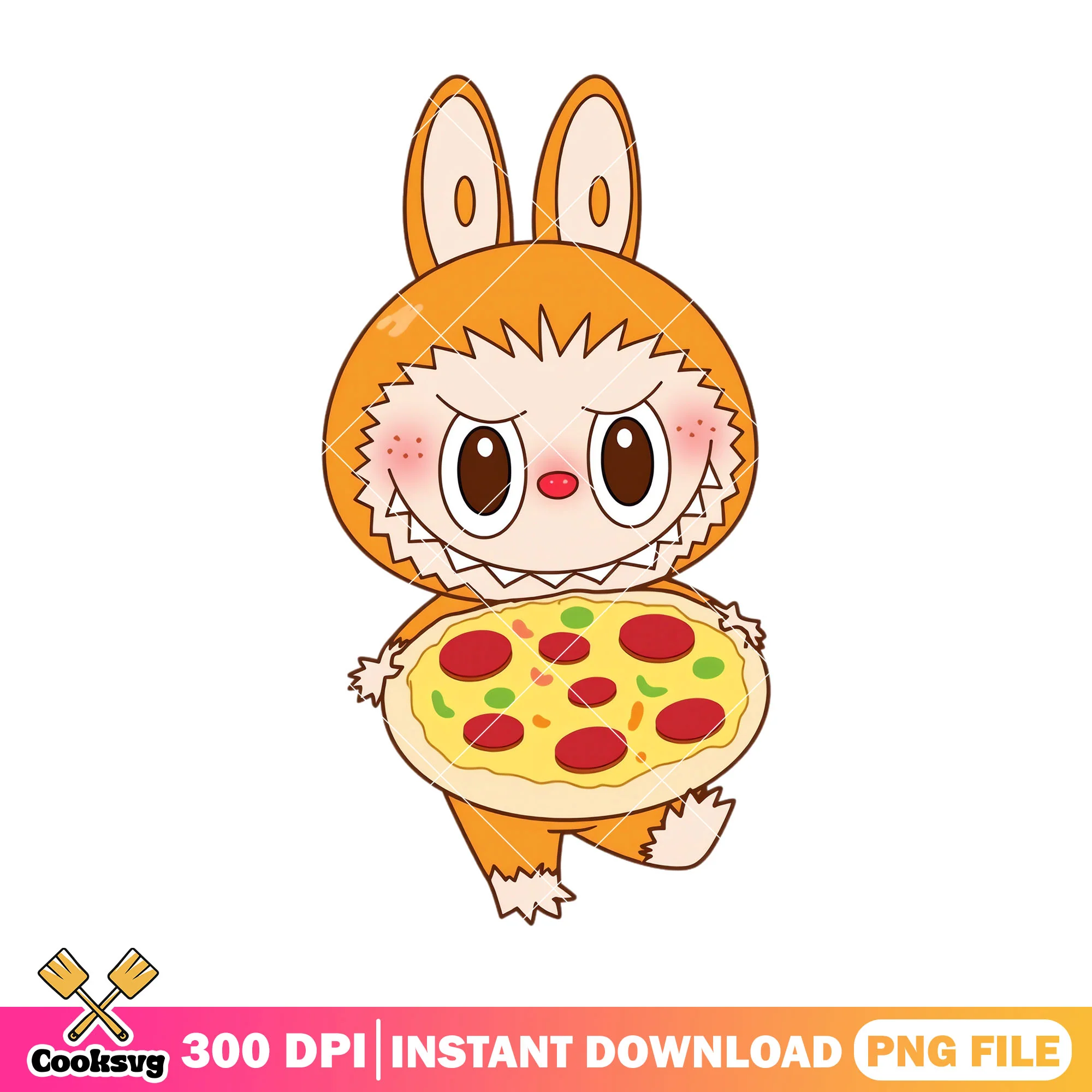 Labubu with a pizza png, labubu art png, labubu orange png