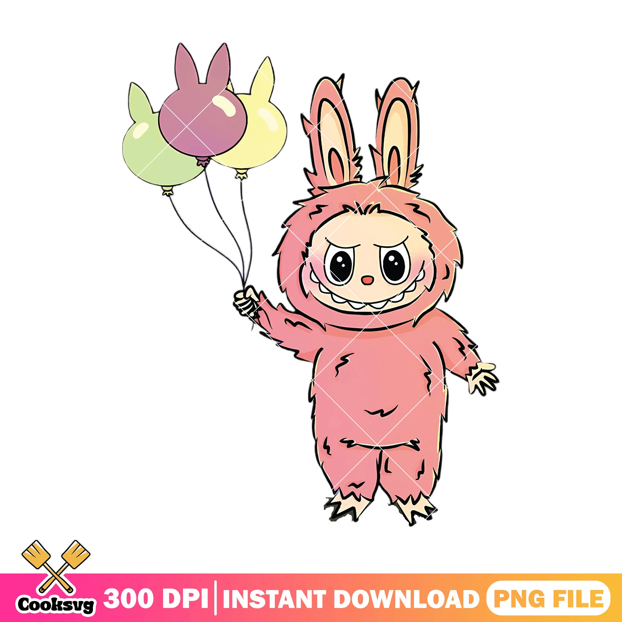 Labubu with balloon png, labubu big png, labubu happy png