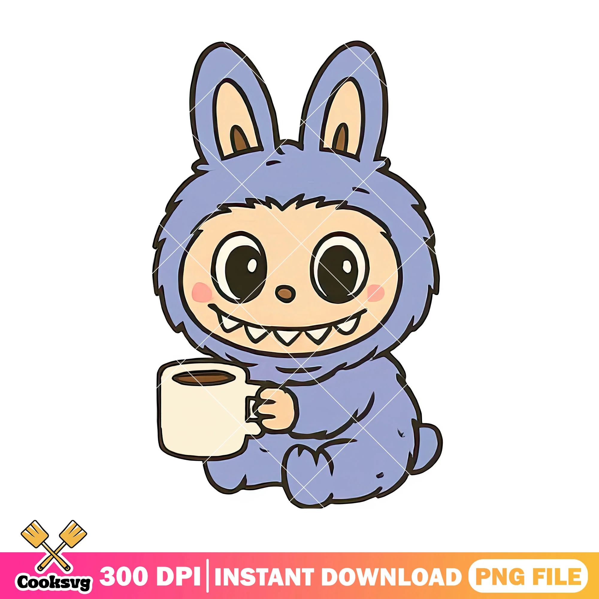 Labubu with coffee cup png, purple labubu png, have a seat labubu png
