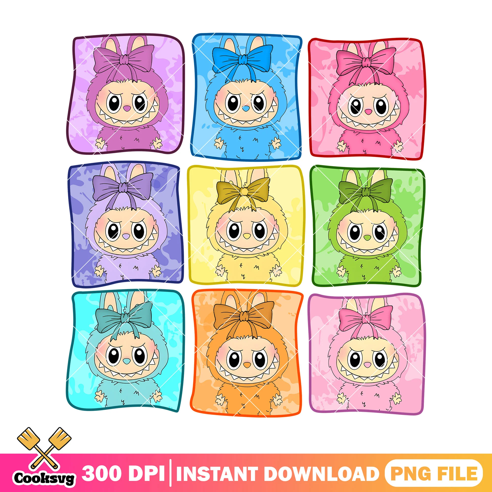 Labubu with different colors png, labubu love png, labubu cute png