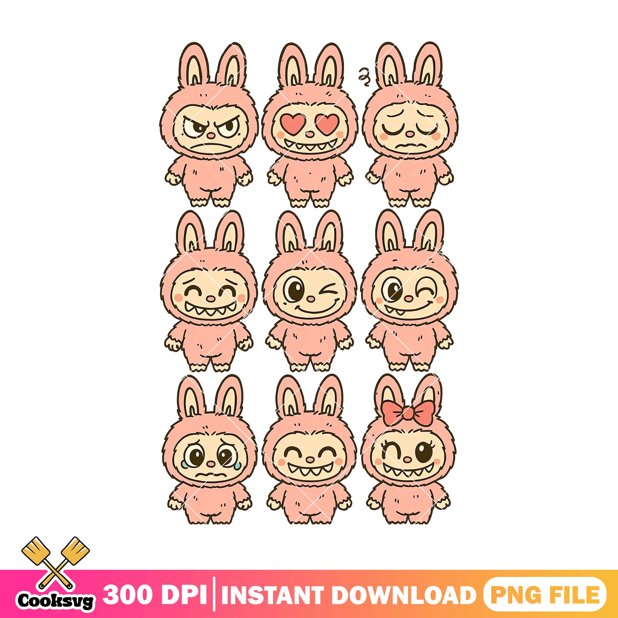 Labubu with different emotions png, cute labubu png, labubu monsters png