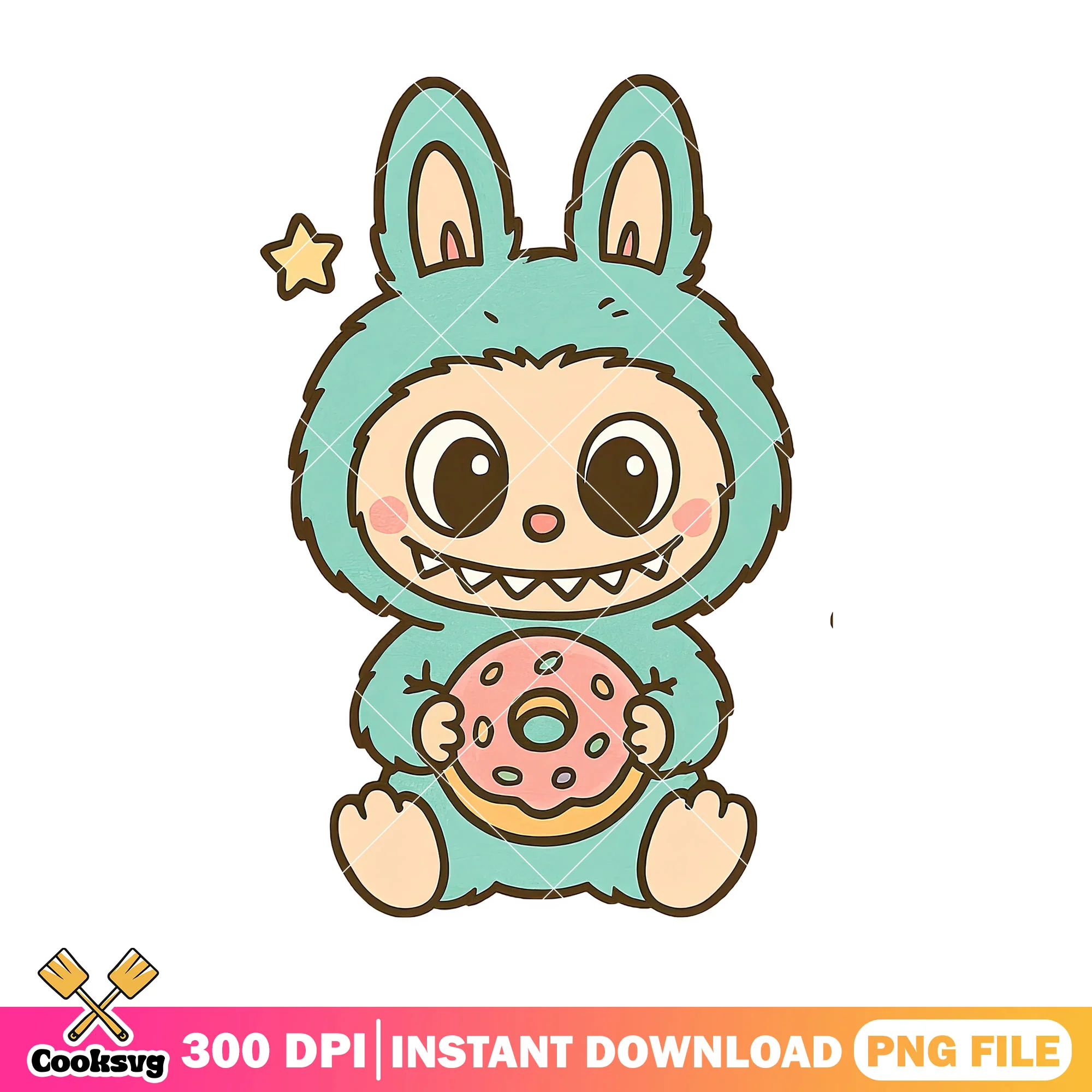 Labubu with donut png, cute labubu png, popmart labubu png