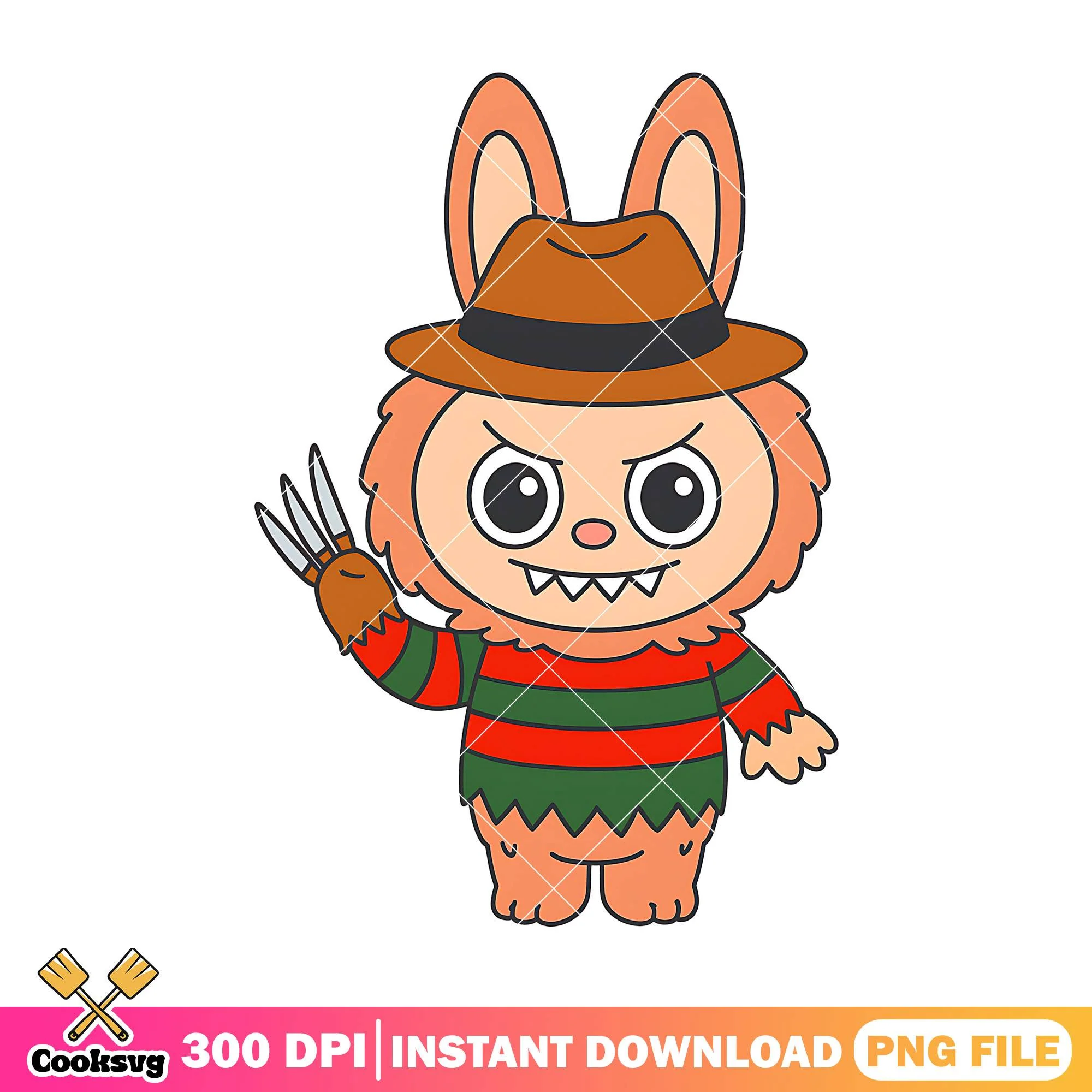 Labubu with freddy outfit png, freddy halloween png, labubu outfit png