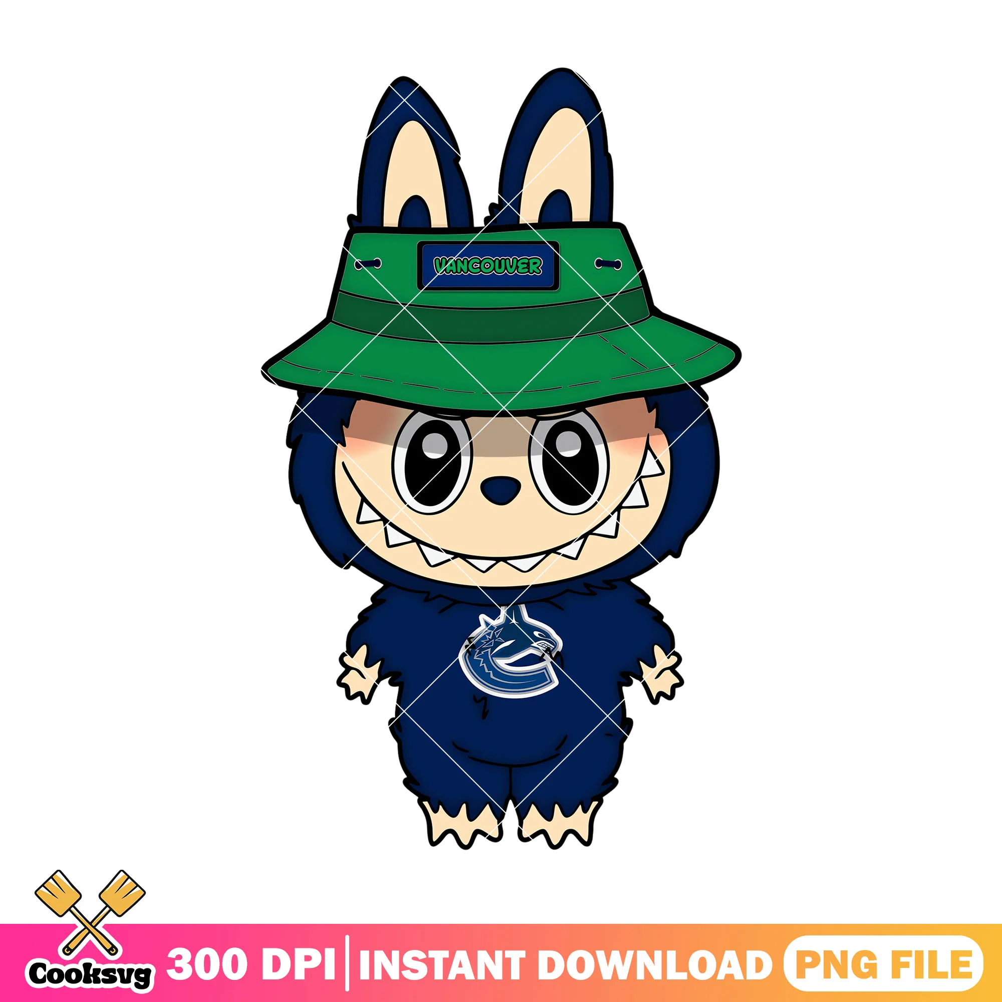 Labubu with green hat png, vancouver canucks png, labubu hehe png