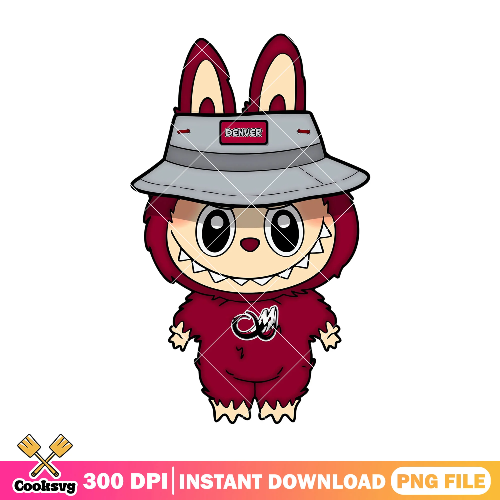 Labubu with grey hat png, denver pioneers png, labubu art png