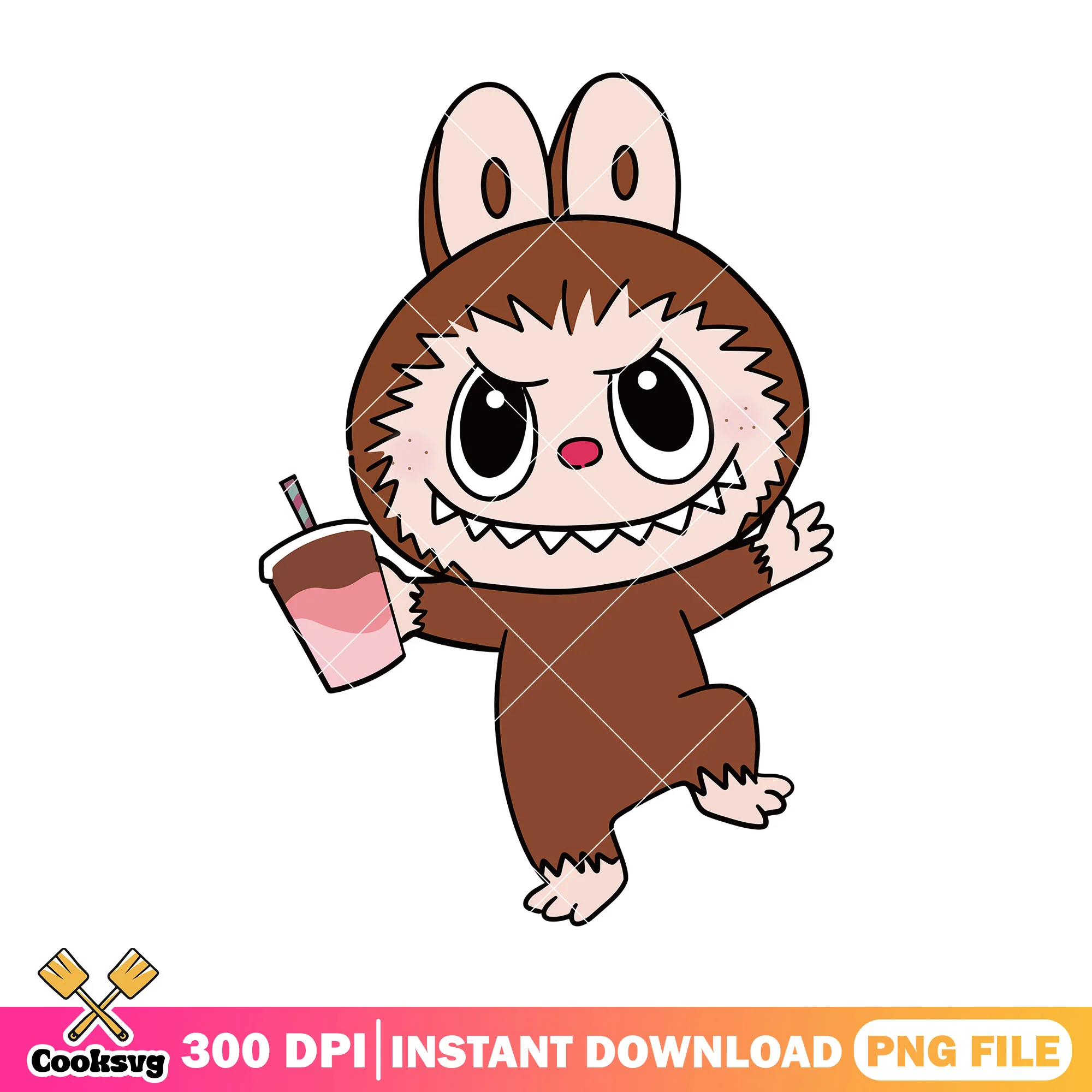 Labubu with milktea png, labubu monster png, labubu standing png