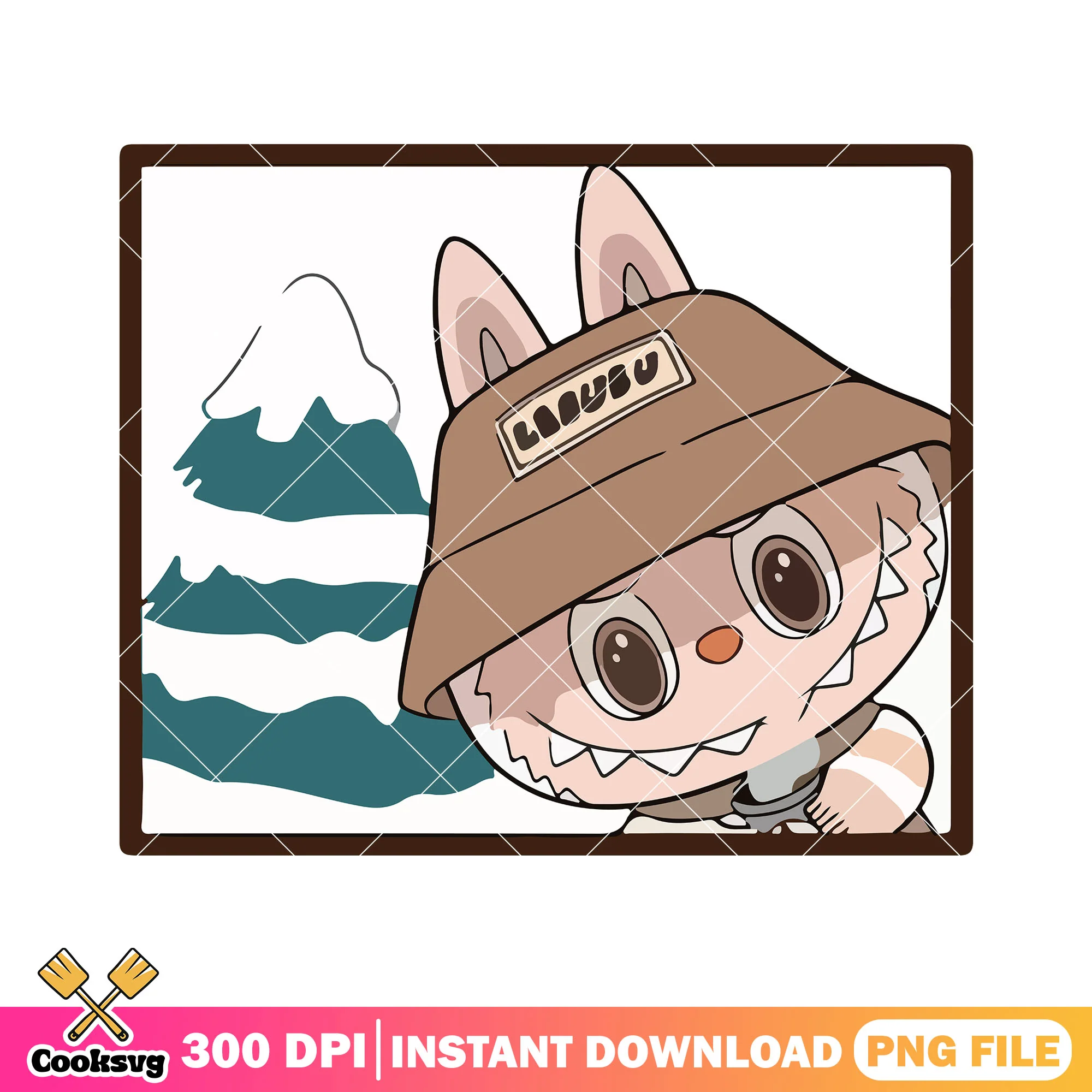 Labubu with pine tree png, labubu happy png, labubu art png