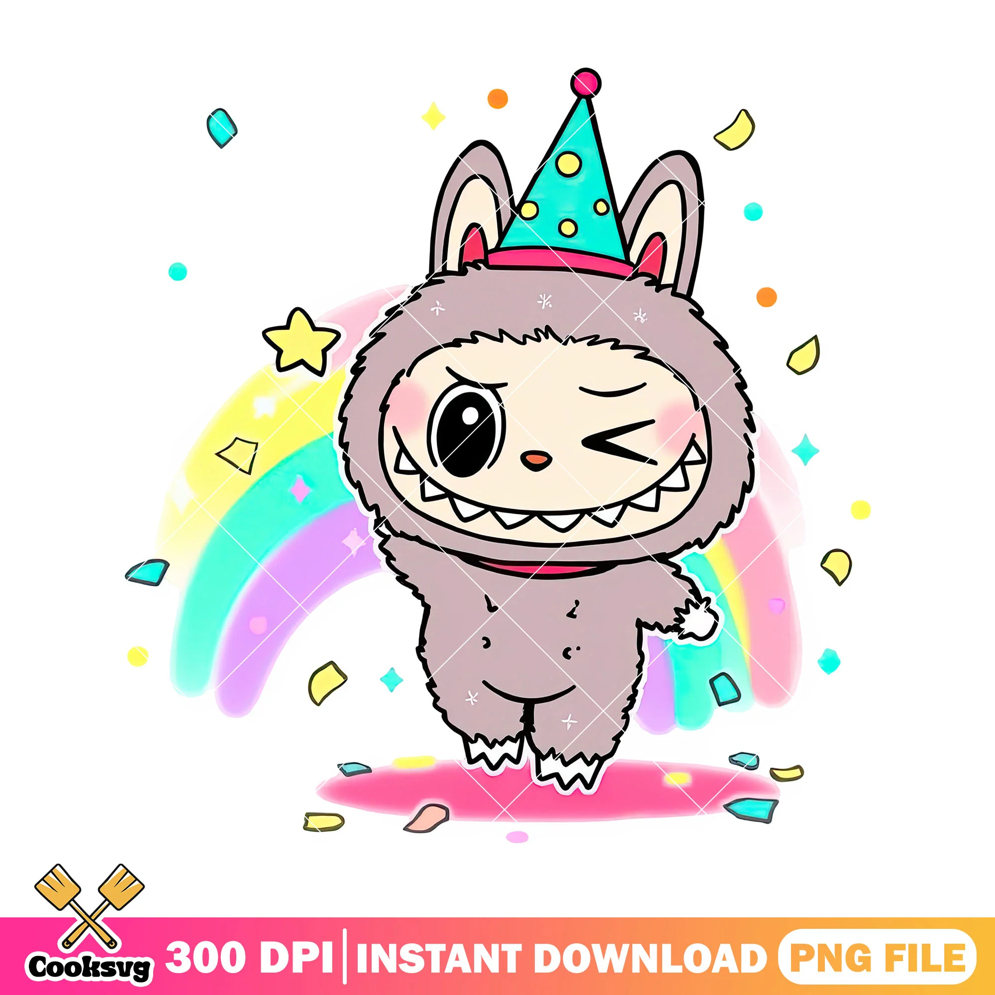 Labubu with rainbow png, labubu grey png, labubu standing png