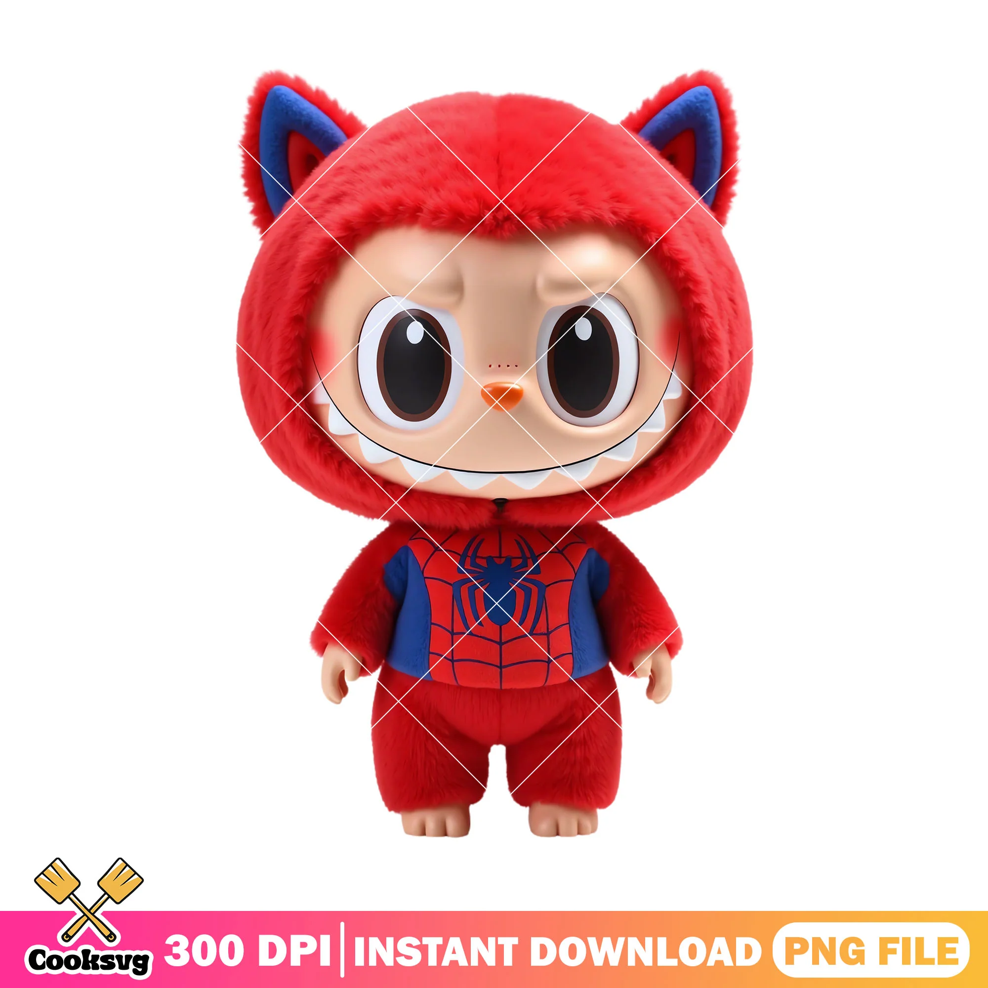 Labubu with spiderman costume png, labubu art png, labubu doll png