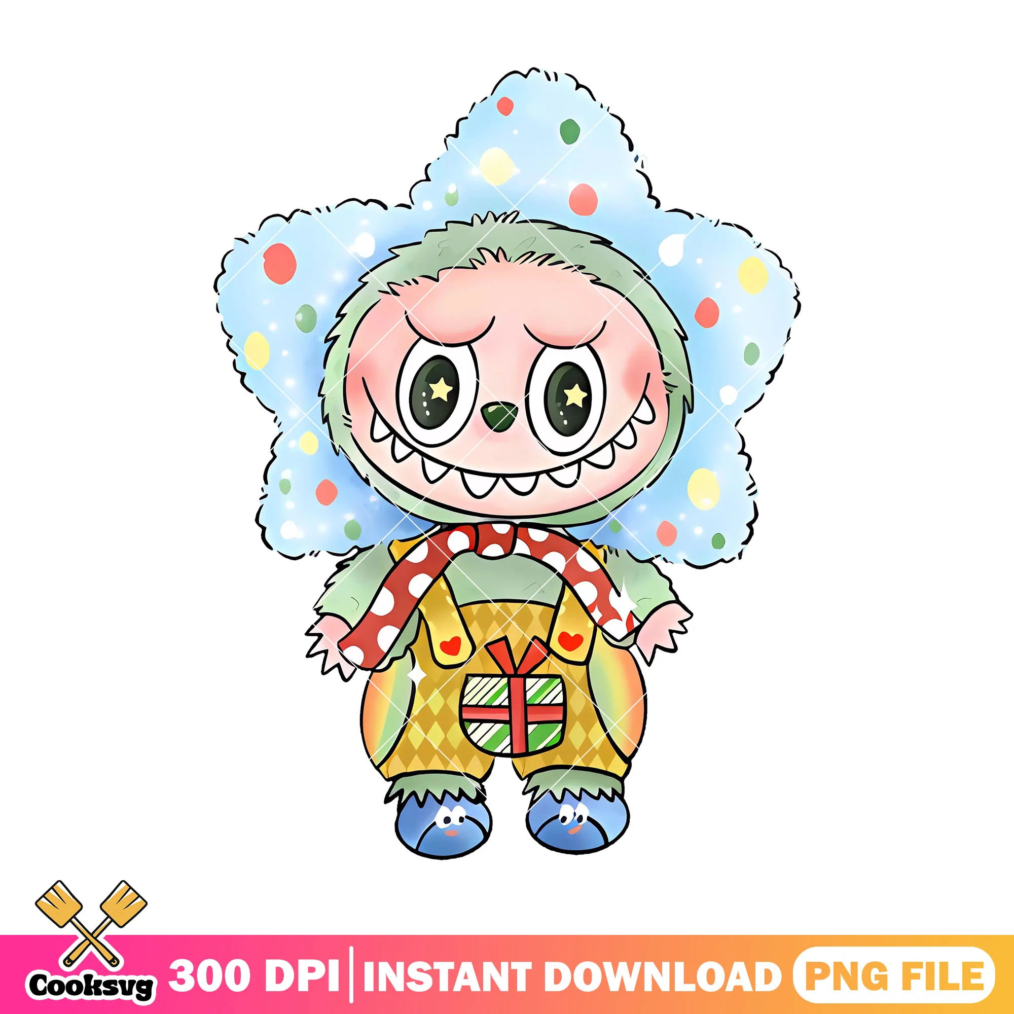 Labubu with star outfit png, labubu costume png, labubu grey png